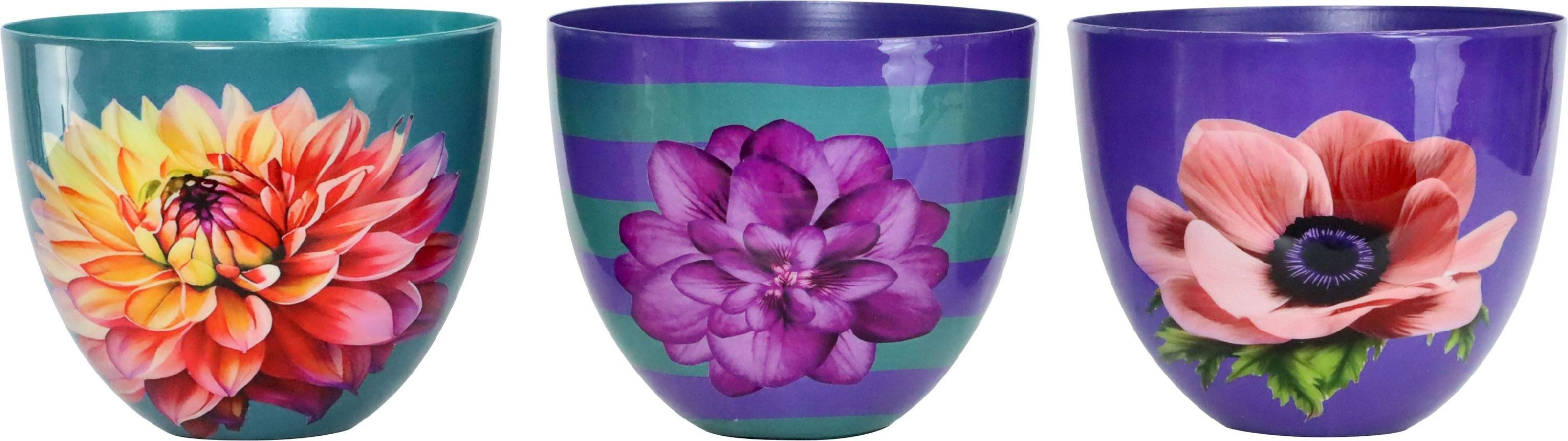 FURNARO Übertopf (3-tlg), Set aus Metall mit Dahlie, Anemone und Orchideen Motiv ø15x12cm