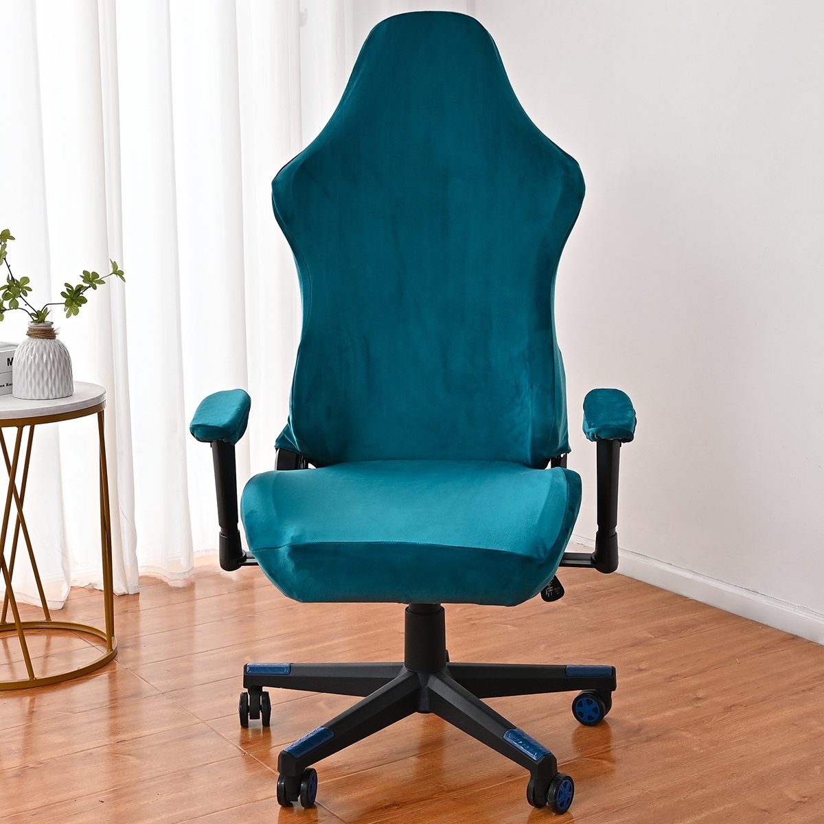 Pfauenblau Gaming-Stuhl-Abdeckung, HOMEIDEAS, Sessel-Sitzbezug-Schutz Bürostuhlhusse,