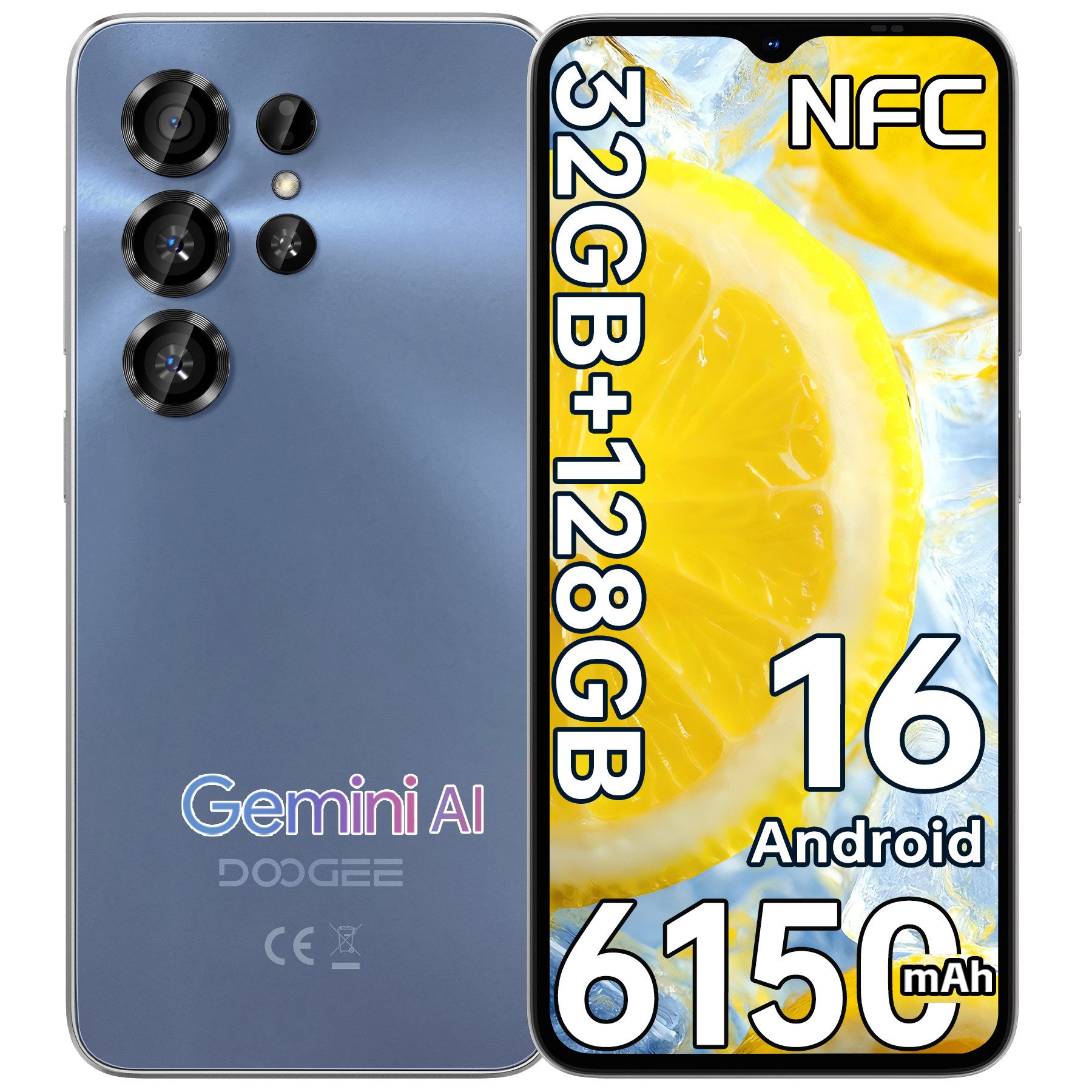 DOOGEE NOTE 56X Pro 32GB RAM+128GB ROM Handy Ohne Vertrag Android 16 Smartphone (16,66 cm/6.56 Zoll, 128 GB Speicherplatz, 13 MP Kamera, 6,56'' HD+ Display, 6150mAh, Gemini AI, NFC, GPS, 4G Dual SIM)