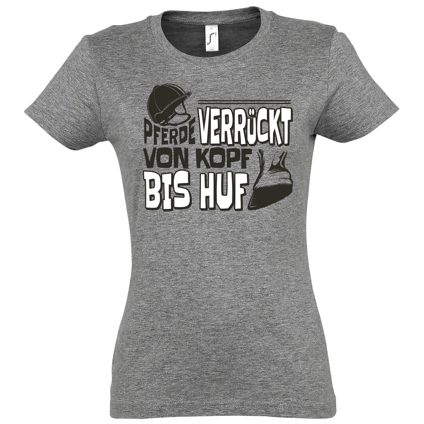 Youth Designz T-Shirt "Pferde Verrückt Von Kopf Bis Huf" Damen T-Shirt mit modischem Frontprint Grau