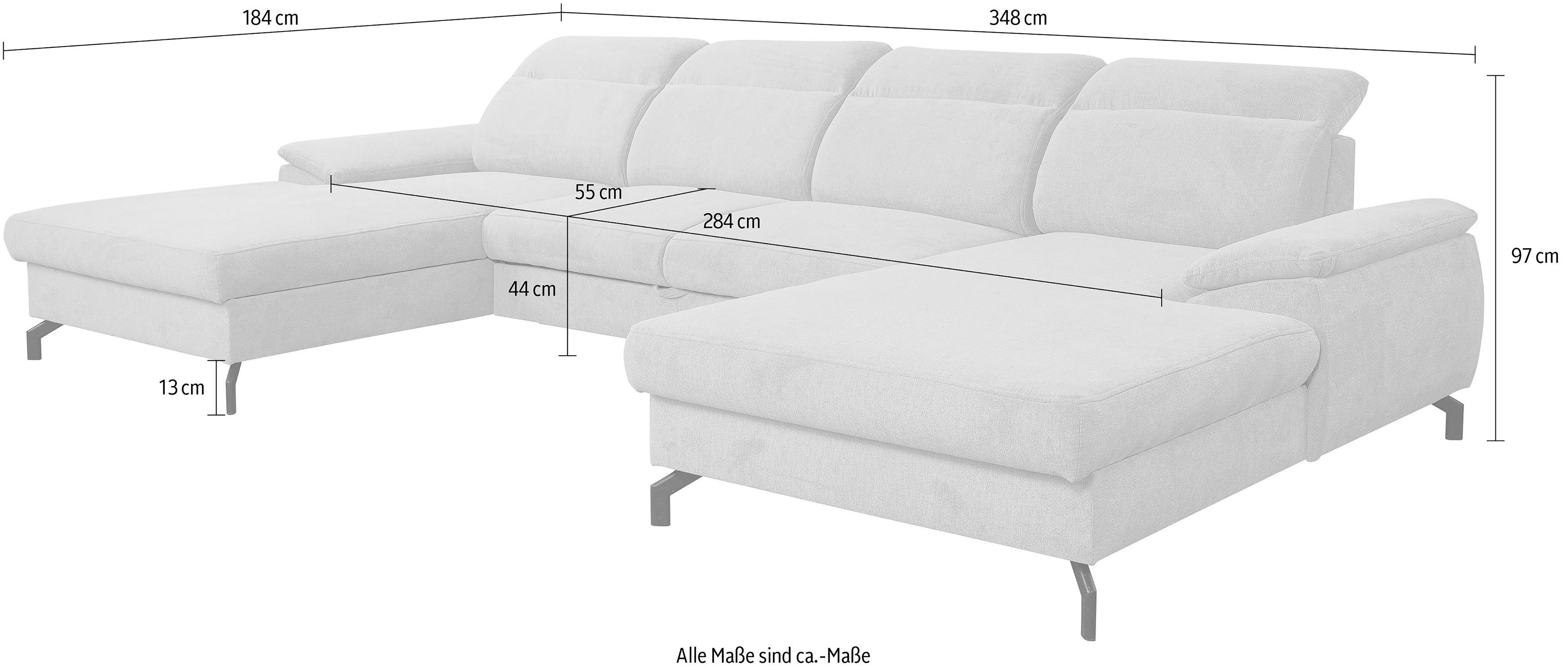 | Kopfteile Modernes Grau Bettkasten, Slavio, Wohnlandschaft Grau U-Sofa Schlaffunktion, mit WERK2 verstellbar | Grau