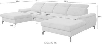 WERK2 Wohnlandschaft Slavio U-Form, Modernes U-Sofa mit Schlaffunktion, Bettkasten, Kopfteile verstellbar