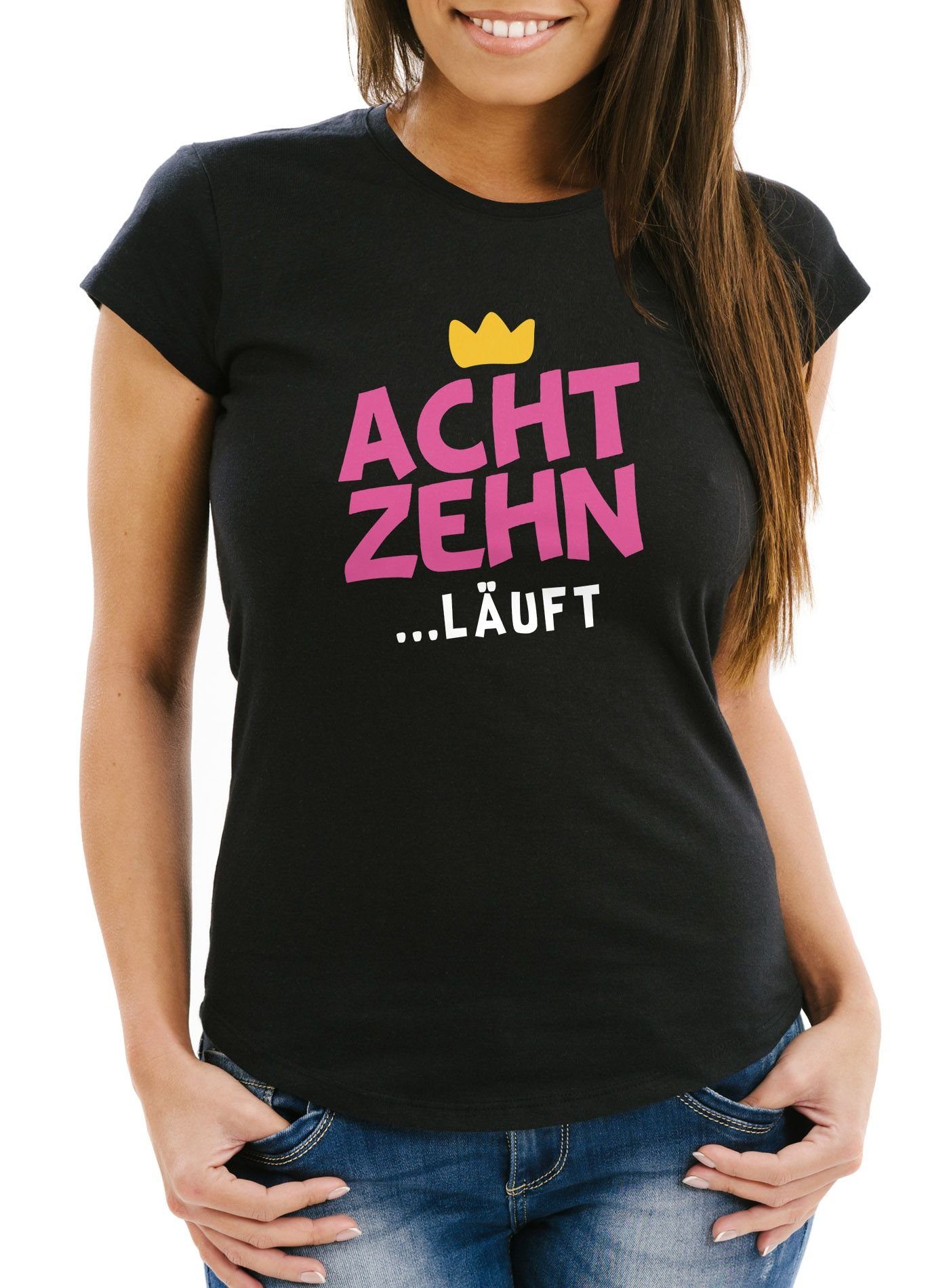 Print-Shirt Damen T- Shirt Geburtstag Krone Achtzehn ...läuft lustiges Geschenk für Frauen MoonWorks®