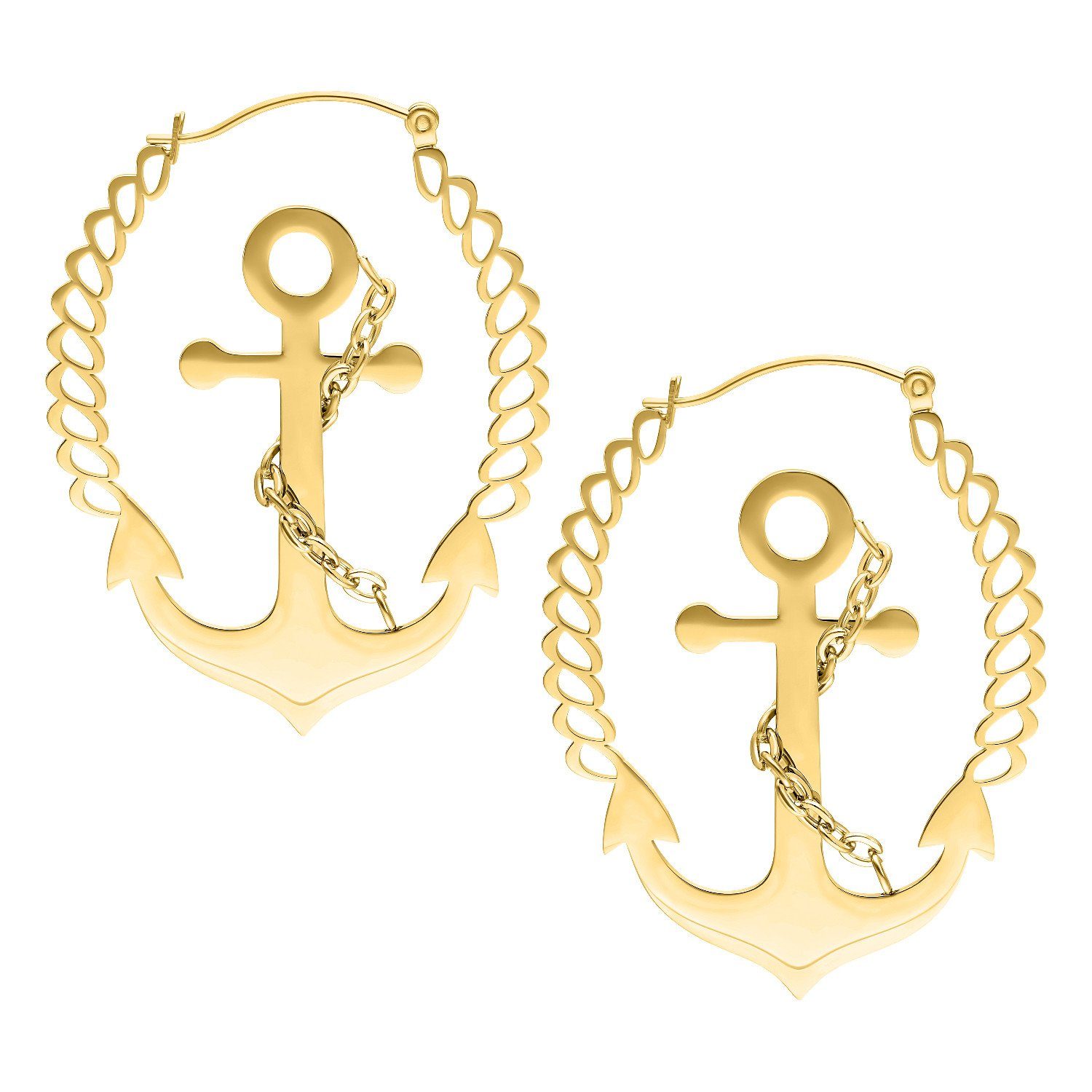 Paar Ohrhänger Chain Anchor Hoops - Metal doré