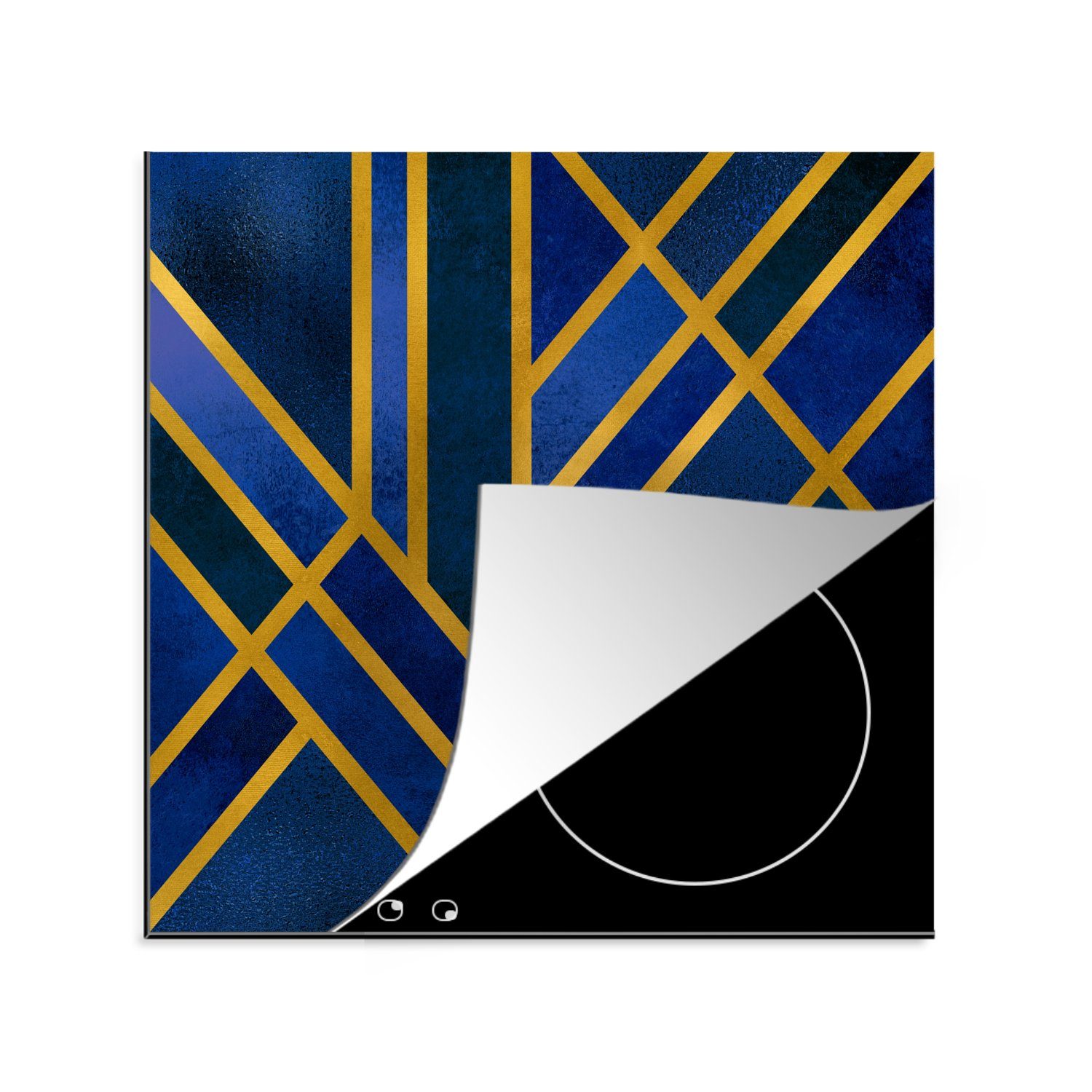 MuchoWow Herdblende-/Abdeckplatte Gold - Blau - Design - Luxus, Vinyl, (1 tlg), 78x78 cm, Ceranfeldabdeckung, Arbeitsplatte für küche | Herdabdeckplatten