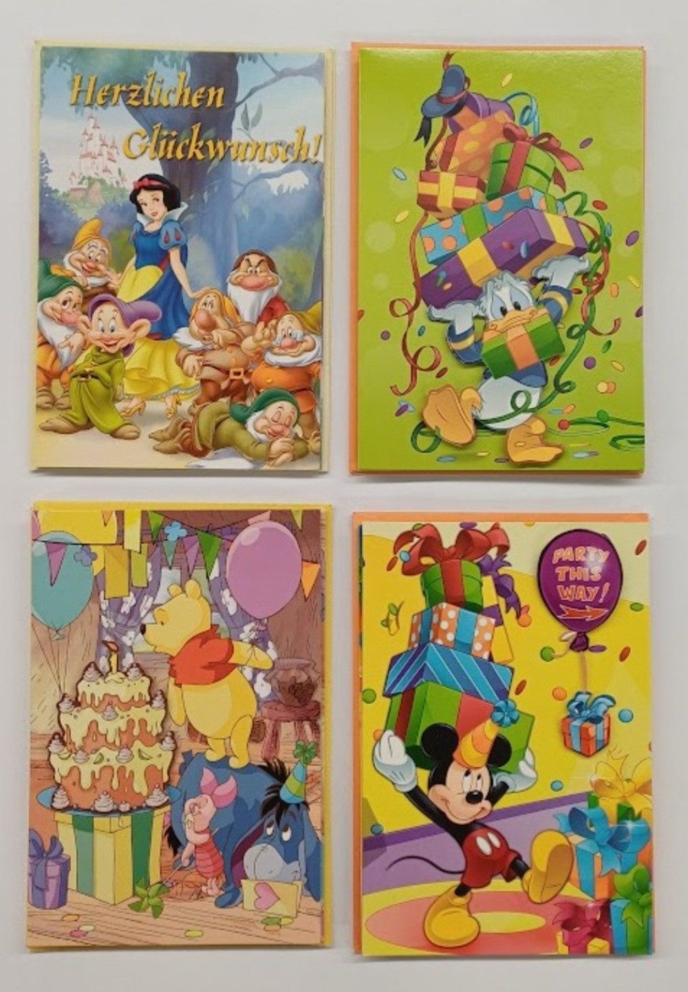 LYSCO Grußkarten 10 Geburtstagskarten Glückwünsche Disney-Charaktere + DIN A6 Umschlag, Glückwunschkarten Geschenk Geburtstag Feier, 4seitig - klappbar