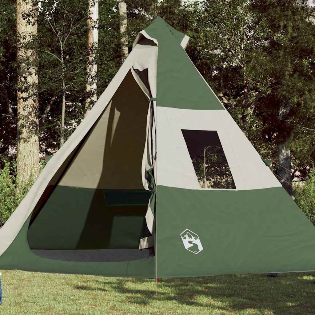 furnicato Faltzelt Tipi Campingzelt 350x350x233 cm Grün, (1 tlg), Geräumiges Familienzelt für 7 Personen mit integriertem E-Anschluss