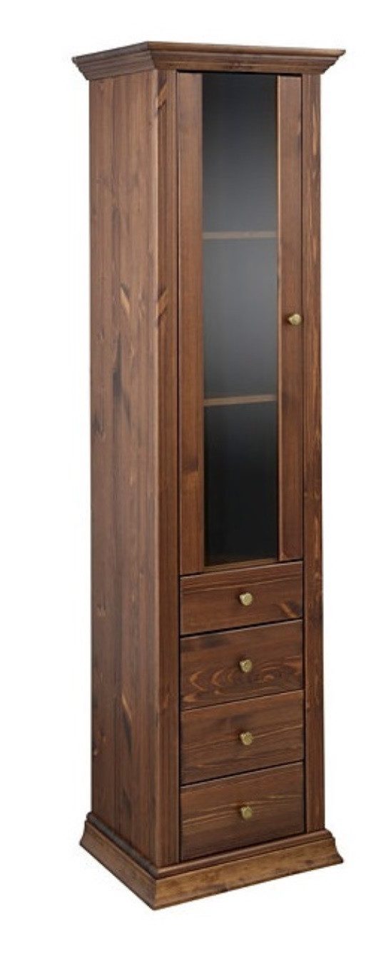 Clever-Moebel Standvitrine Vitrine aus Kiefernholz dunkelbraun, Schrank Höhe 180cm, Breite 49cm, Tiefe 39cm