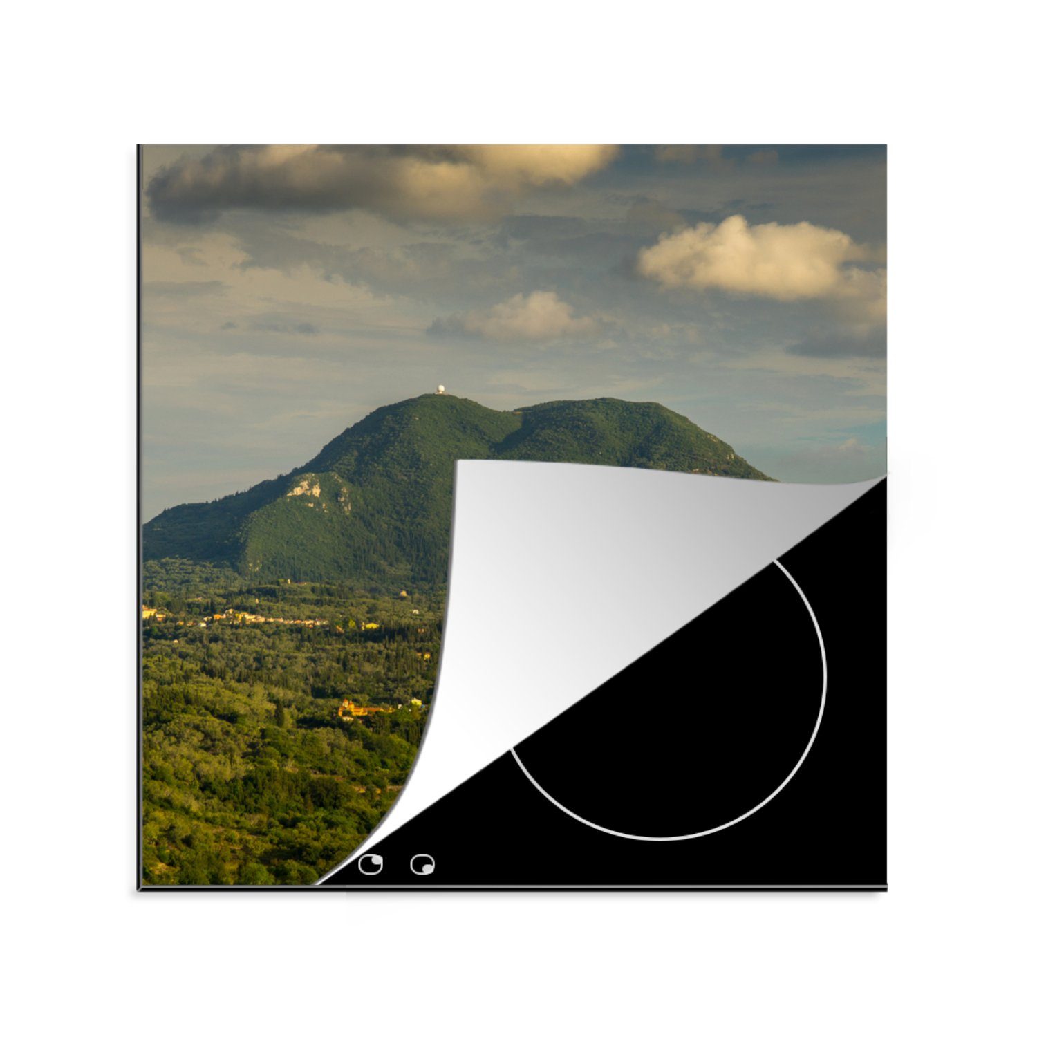 MuchoWow Herdblende-/Abdeckplatte Korfu - Griechenland - Berg, Vinyl, (1 tlg), 78x78 cm, Ceranfeldabdeckung, Arbeitsplatte für küche