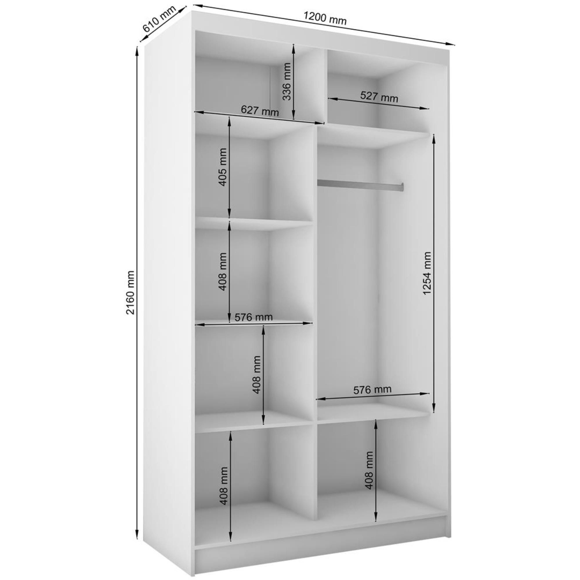 Beautysofa Kleiderschrank Vox mit Spiegel (modern groß mit Einlegeböden Kleiderstange, Garderobenschrank Schrank Schlafzimmer Schiebetürenschrank) viele Farben & Größen zur Auswahl