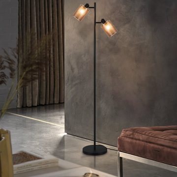 ZMH Stehlampe Vintage Stehleuchte Retro Wohnzimmer Industrial Schwarz Gold, LED wechselbar, ohne Birne, E14, 2 flammig