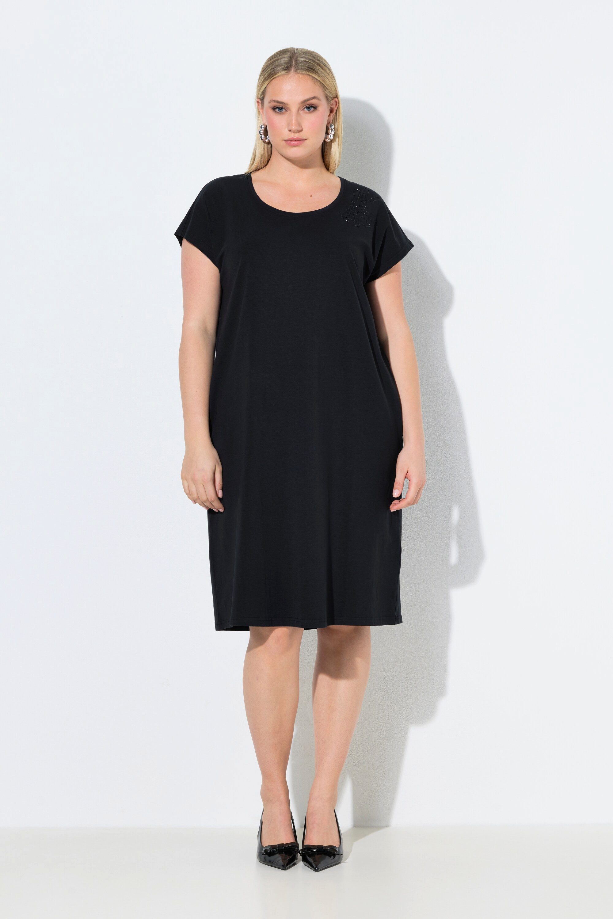 Minikleid Jerseykleid Ziersteine Oversized Rundhals Halbarm