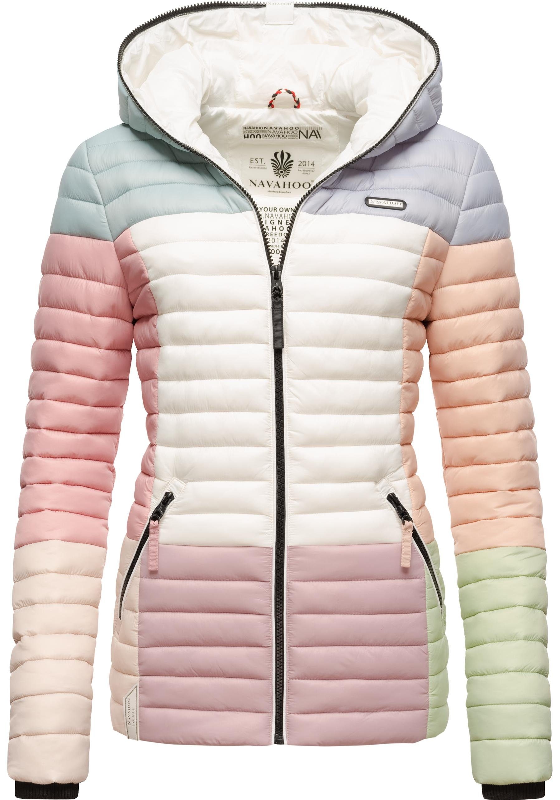 Kapuze Steppjacke Übergangsjacke stylische Colorblocking Navahoo m. Multikulti pastell