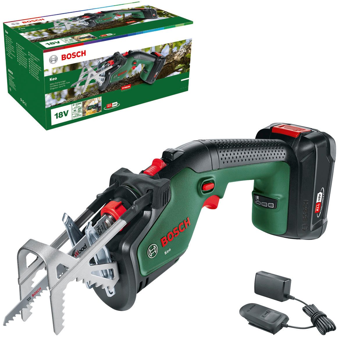 Bosch Home & Garden Akku-Säge Keo 18, Inkl. Akku 2 Ah und Ladegerät AL 18V-20