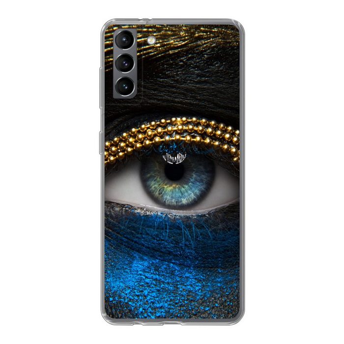 MuchoWow Handyhülle Frau - Augen - Make-up - Luxus - Gold Phone Case Handyhülle Samsung Galaxy S21 Plus Silikon Schutzhülle