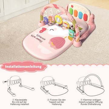 Jioson Spielbogen Baby Klavierständer Krabbeldecke rosa, (mit Musiktasten und lustigen Tiermotiven, 1-tlg., 1-st), Frühes Entwicklungsspielzeug für Baby