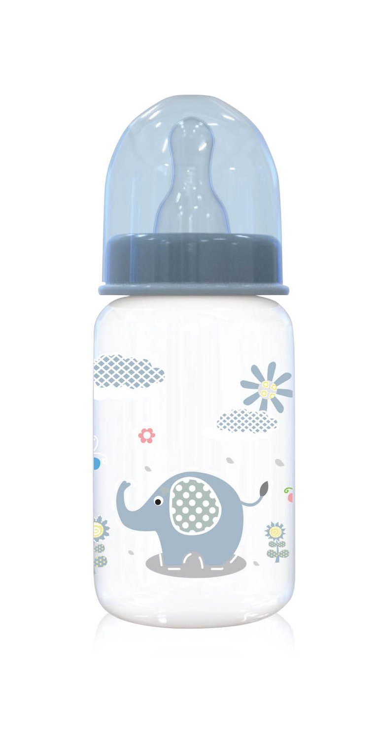 Baby Care Babyflasche Babyflasche Simple 125ml Tiere, Schutzdeckel Sauger Größe 0+ ab Geburt blau