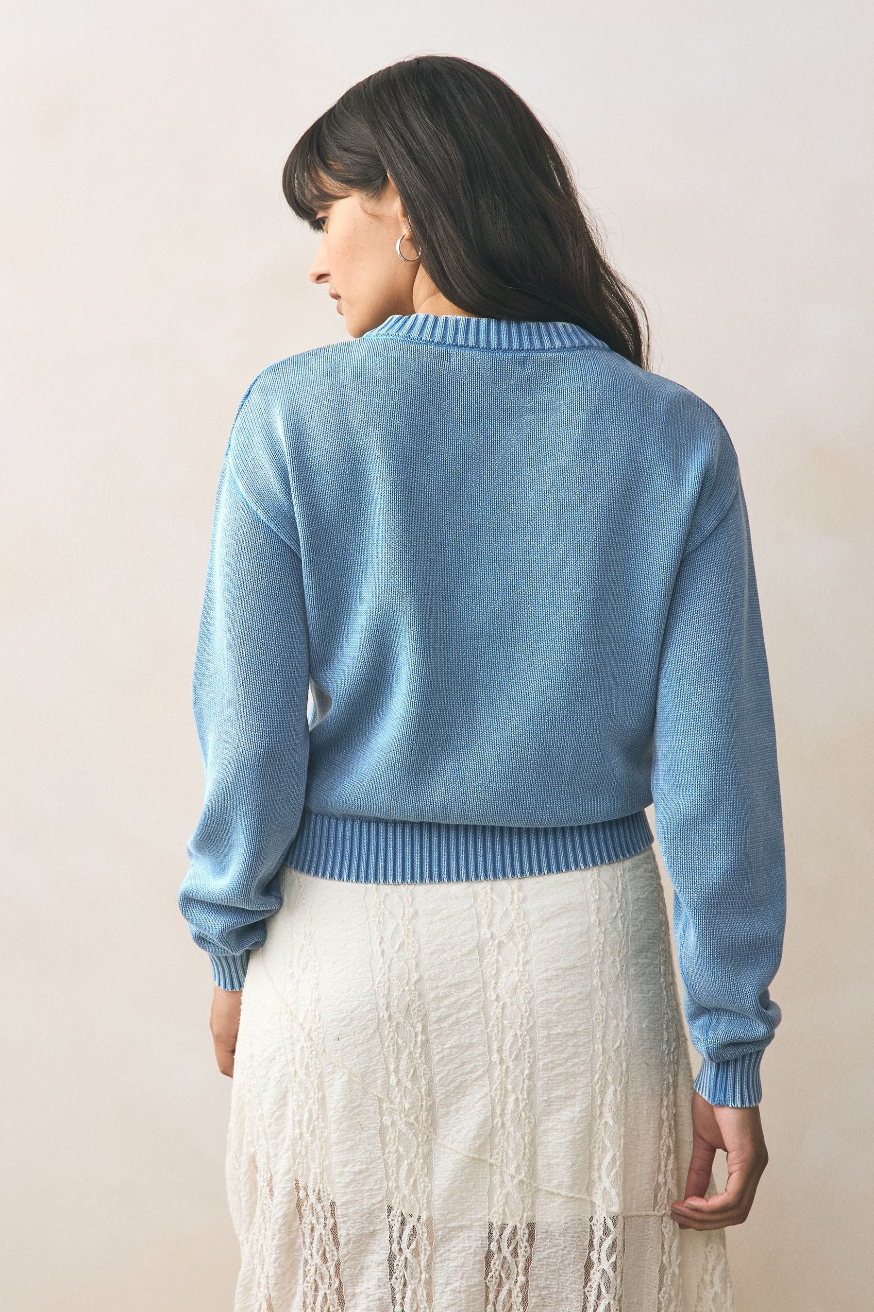 Next Strickjacke Gewaschene Rundhals-Strickjacke aus Baumwolle günstig online kaufen