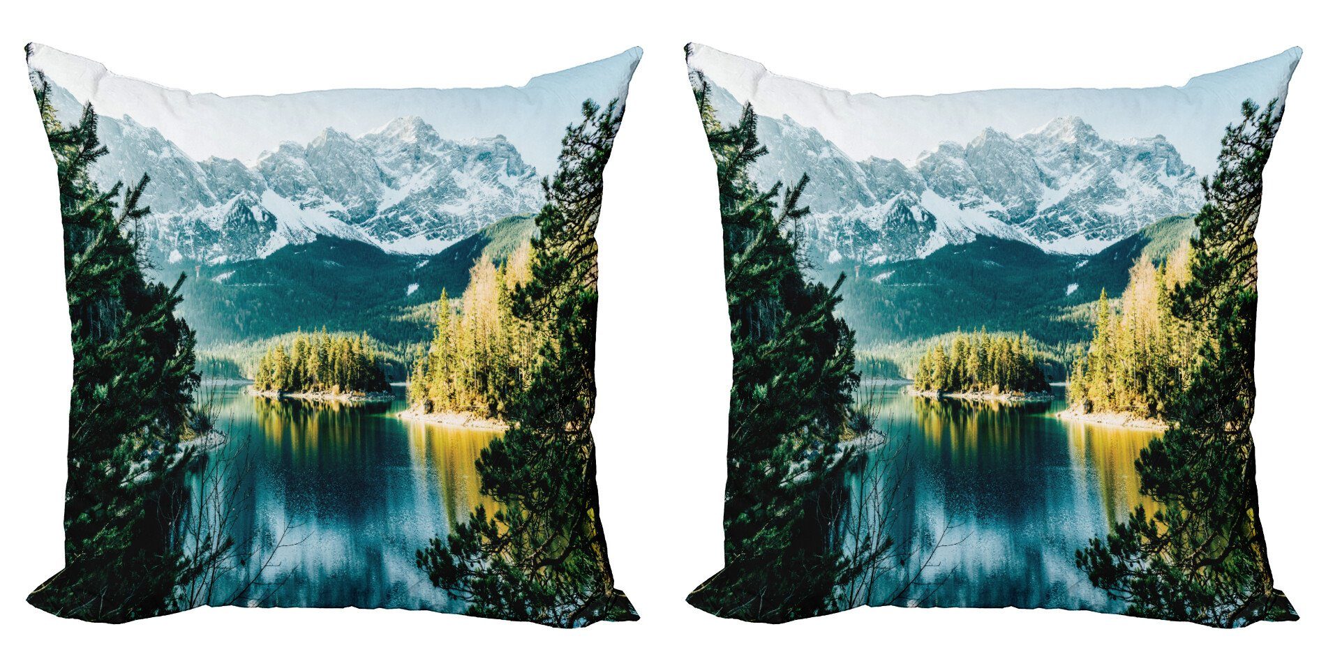 Kissenbezüge Modern Accent Doppelseitiger Digitaldruck, Abakuhaus (2 Stück), Winter Berg Frozen Lake