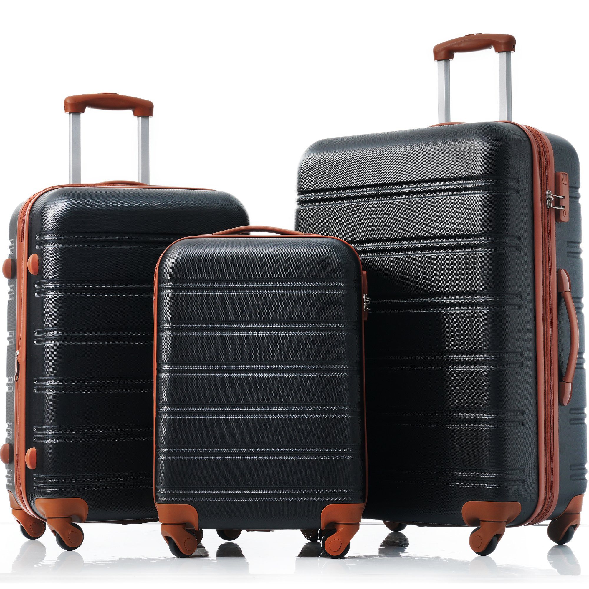 Flieks Trolleyset, 4 Rollen, (3 tlg), Kofferset Hartschalentrolley Handgepäck Reisekoffer Set