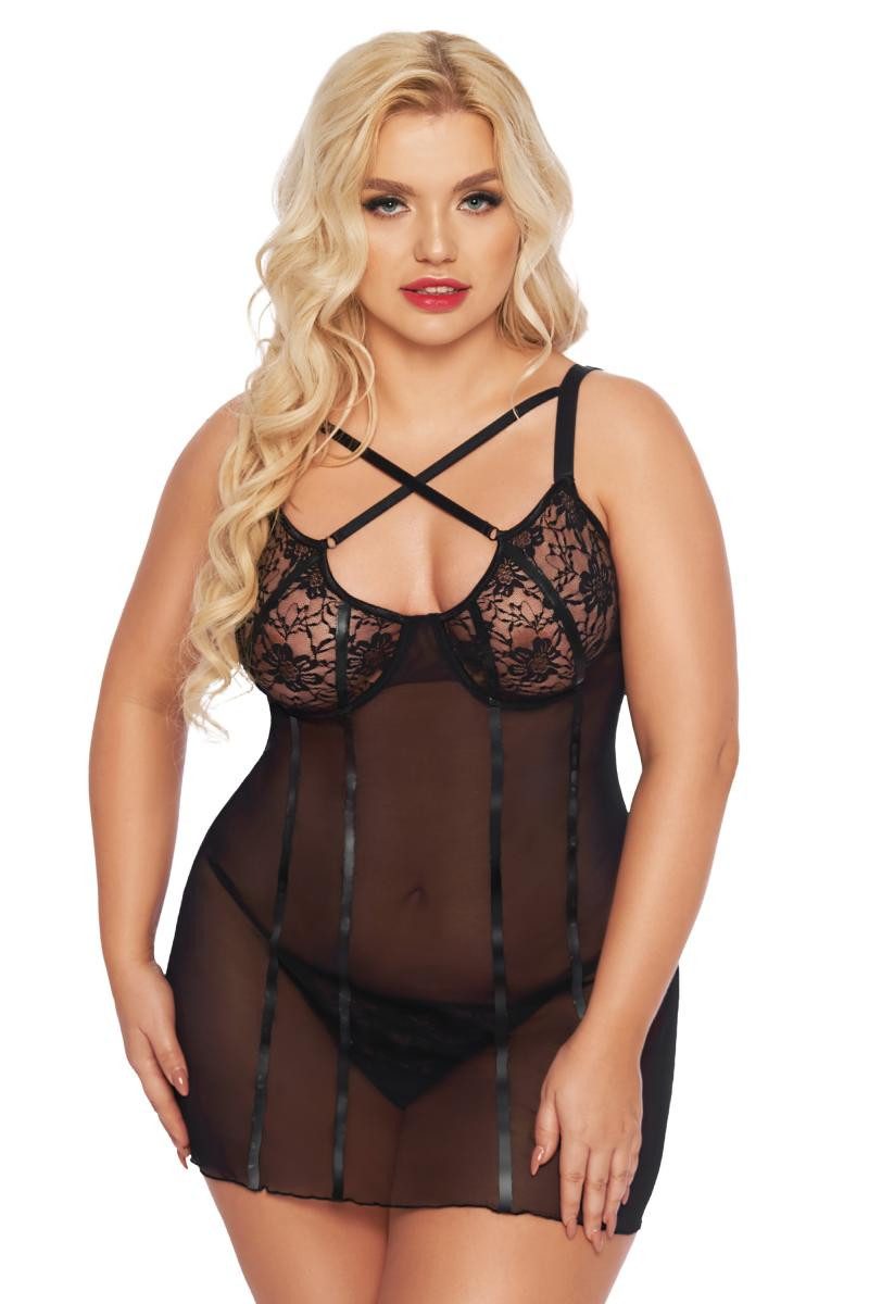 Softline Negligé Schwarzes Frauen Dessous Plus Size Chemise gestreift trans günstig online kaufen