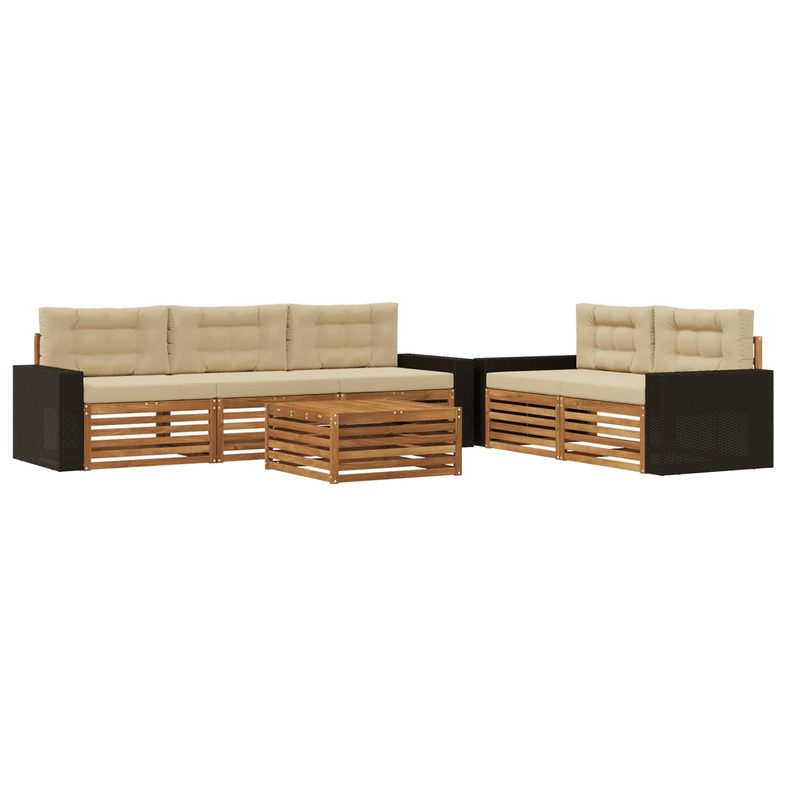 Gartenlounge-Set Outdoor-Sofagarnitur 6 pcs Natur und Beige