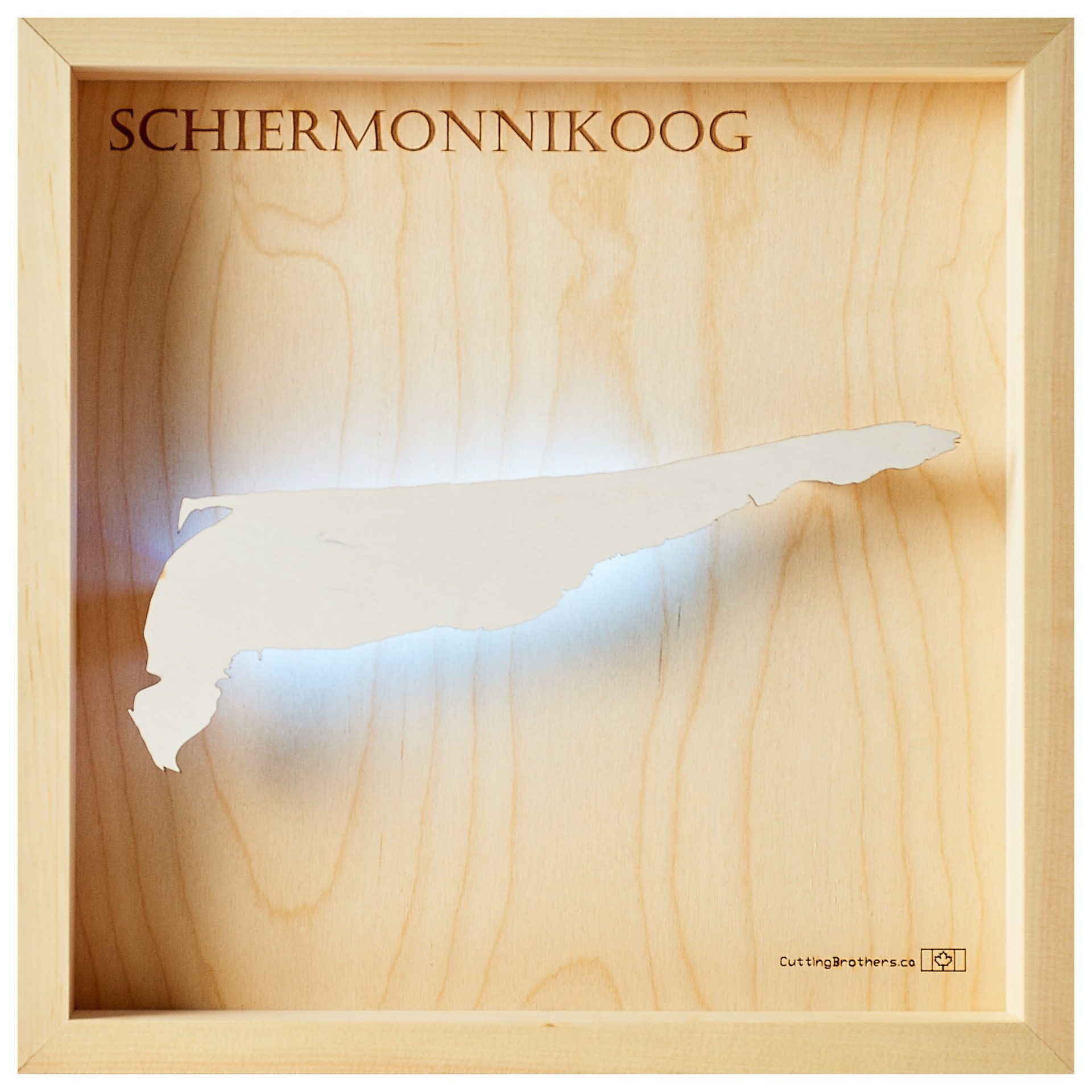 Cutting Brothers LED-Bild Schiermonnikoog 35x35 cm, LED-Holz-Wandkarte, mit indirekter Beleuchtung, handgefertigt aus Echtholz