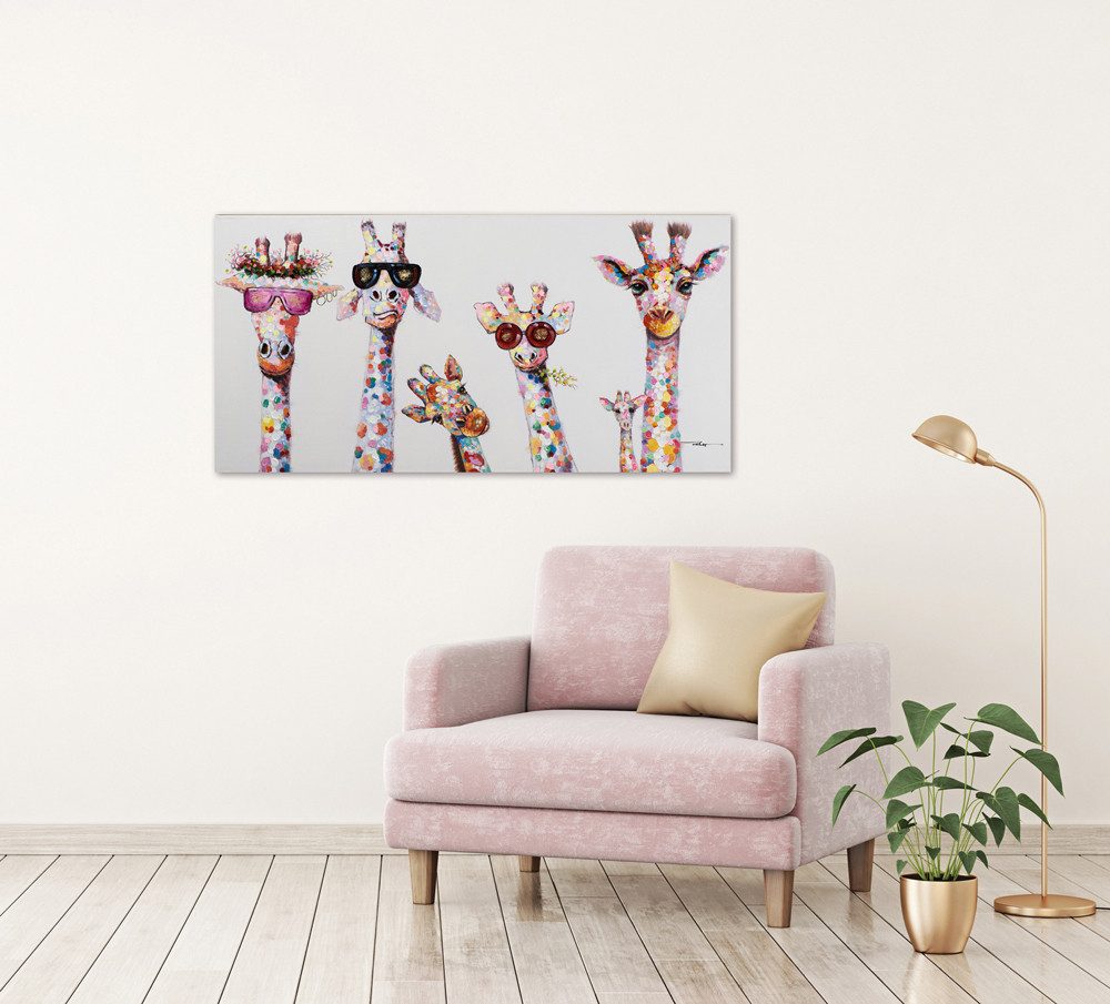 ArtUniverse Gemälde Kuriose Giraffenfamilie 50x100 cm, Tiermotiv