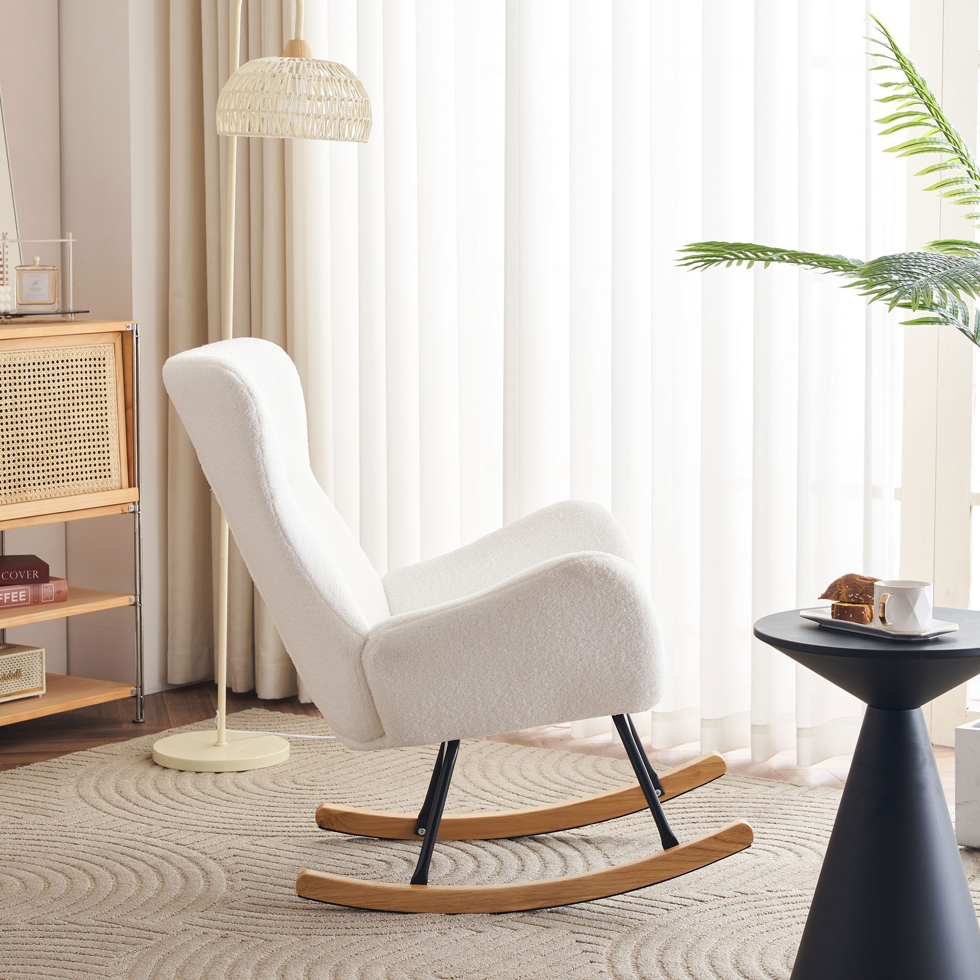 DOPWii Schaukelsessel Freizeitschaukelstuhl mit Hoher Rückenlehne,Teddy-Samt-Schaukelstuhl, Freizeitstuhl,Einzelsofastuhl,Mutterstuhl,Kinderzimmerstuhl