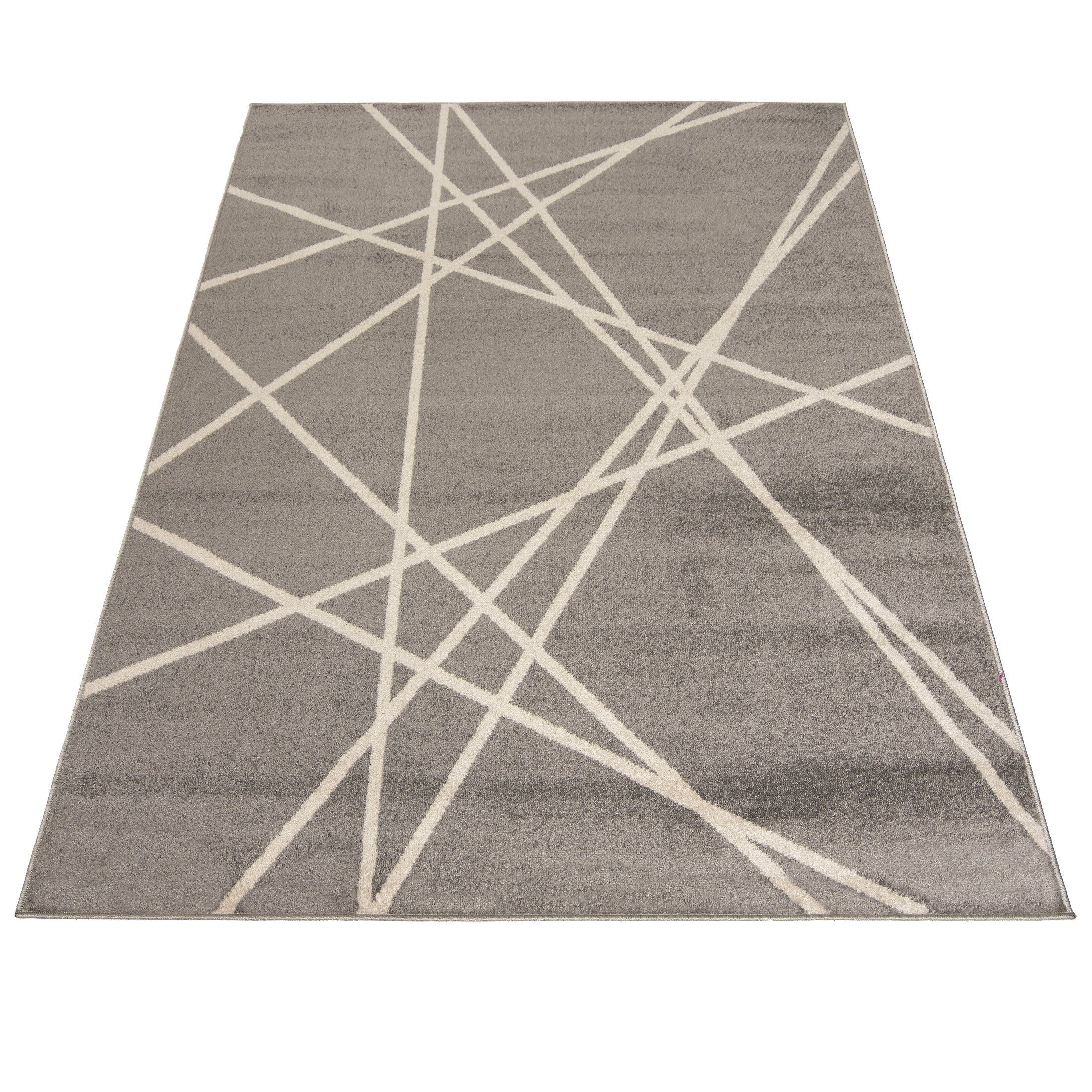- Geeignet Kurzflor, für Modern Kurzflor cm, Designteppich 150 80 Geometrisch Fußbodenheizung, x Teppich Grau Muster Mazovia, mm, Höhe farbe 7