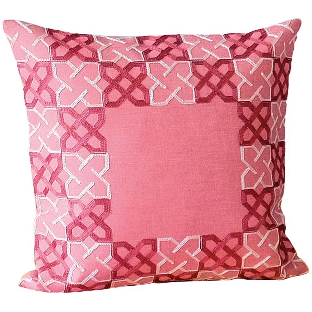 Kissenbezüge Kissenhülle Kurbelstickerei grafisch rosa silber 40x40 cm, matches21 HOME & HOBBY (1 Stück)