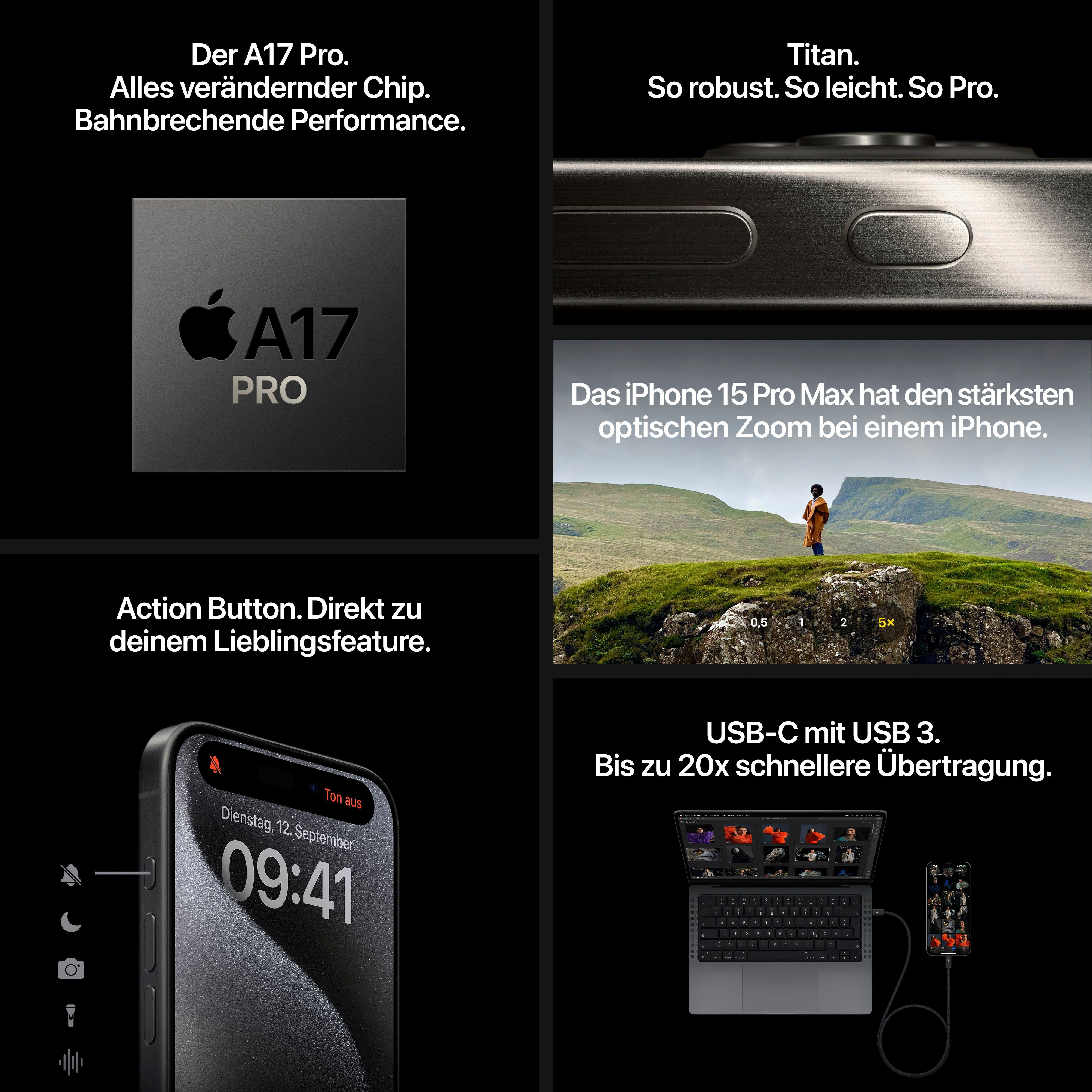 Apple iPhone 15 Pro Max GB Titanium (17 1TB Speicherplatz, 48 Blue cm/6,7 Smartphone MP Zoll, 1000 Kamera)
