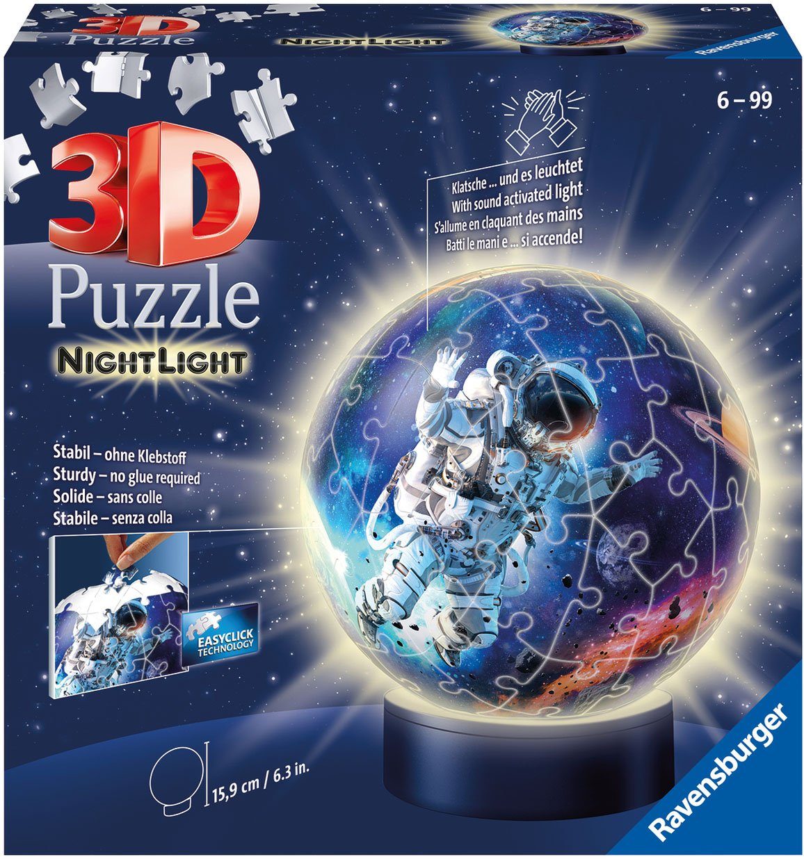 inkl. Astronauten Puzzleball Nachtlicht Ravensburger Weltall, Wald FSC® Puzzleteile, - schützt - 72 Leuchtsockel im mit weltweit LEDs;