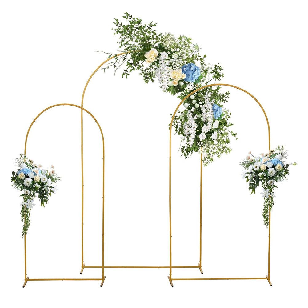 FANNOU Fensterdekoration Hochzeitsbogen, 3er-Set, Hintergrundständer, goldfarbener Metallbogen, Ballonbogen für Hochzeiten, Geburtstagsfeiern, Abschlussfeiern