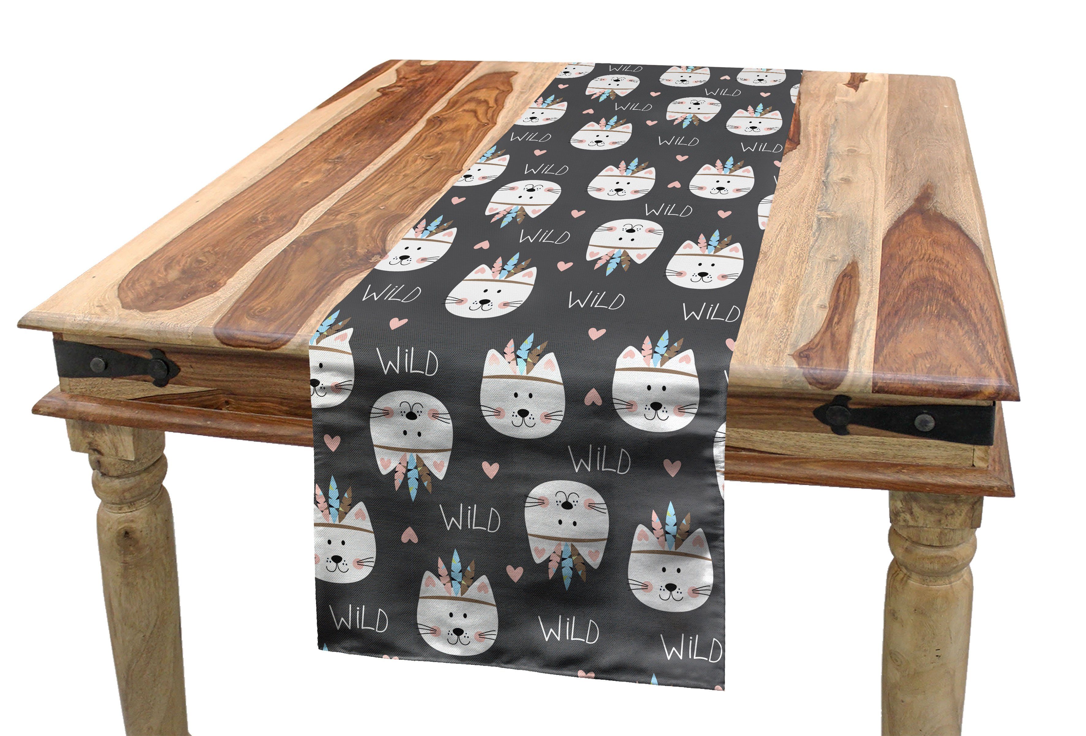 Abakuhaus Tischläufer Esszimmer Küche Rechteckiger Dekorativer Tischläufer, Katzenliebhaber Einheimische Tribal Cats