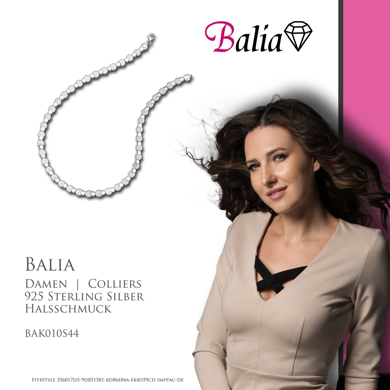 Silber, Balia Damen Colliers, 925 poliert Sterling Damen Collier Halsketten Collier für (Collier), Farbe: Balia silber mattiert Punkte