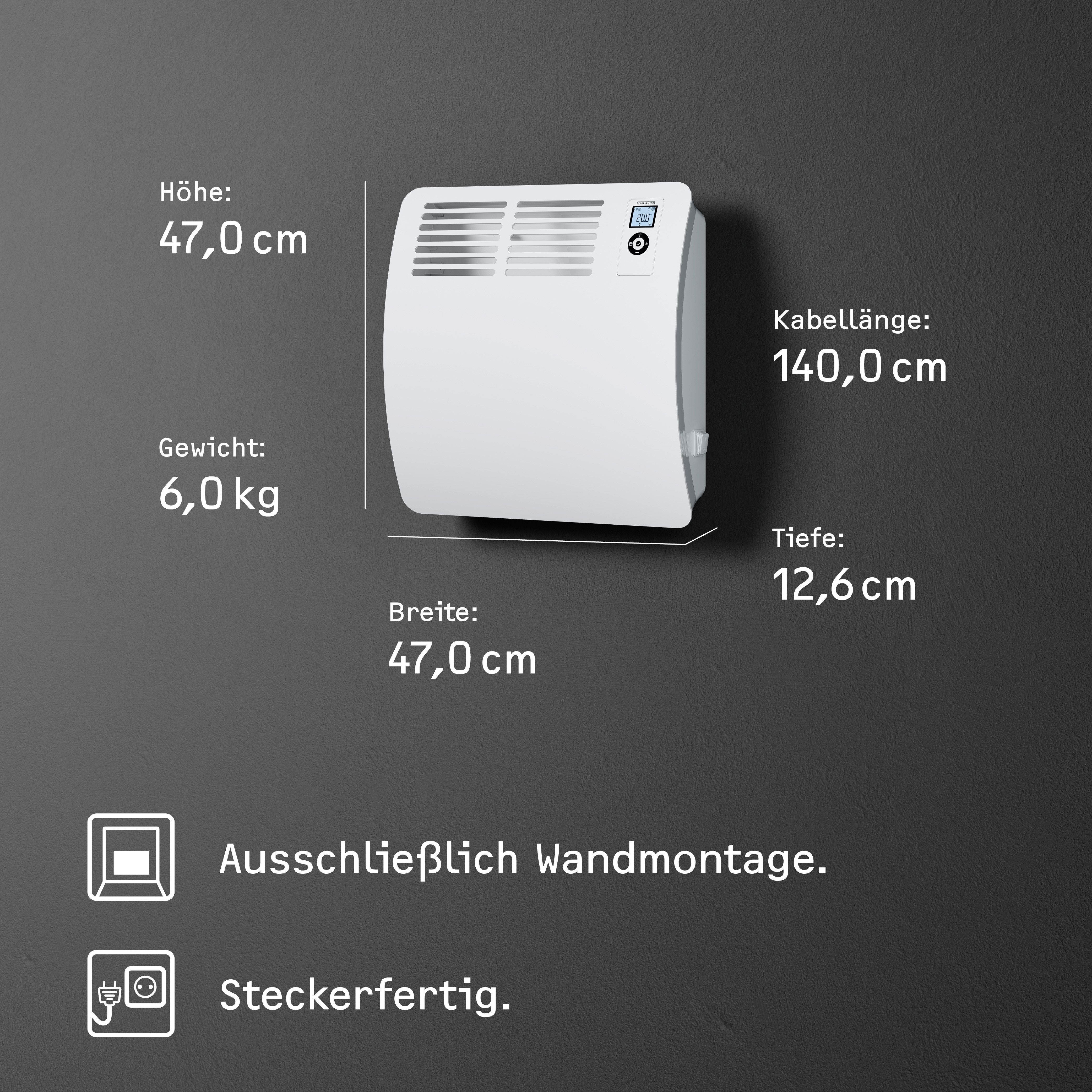 STIEBEL ELTRON Konvektor »CON 10 Premium«, Wandkonvektor, energiesparend, VDE geprüft, 1 kW, für ca. 12 m², LC-Display, Wochen-/120 Min-Kurzzeittimer, Silent Mode