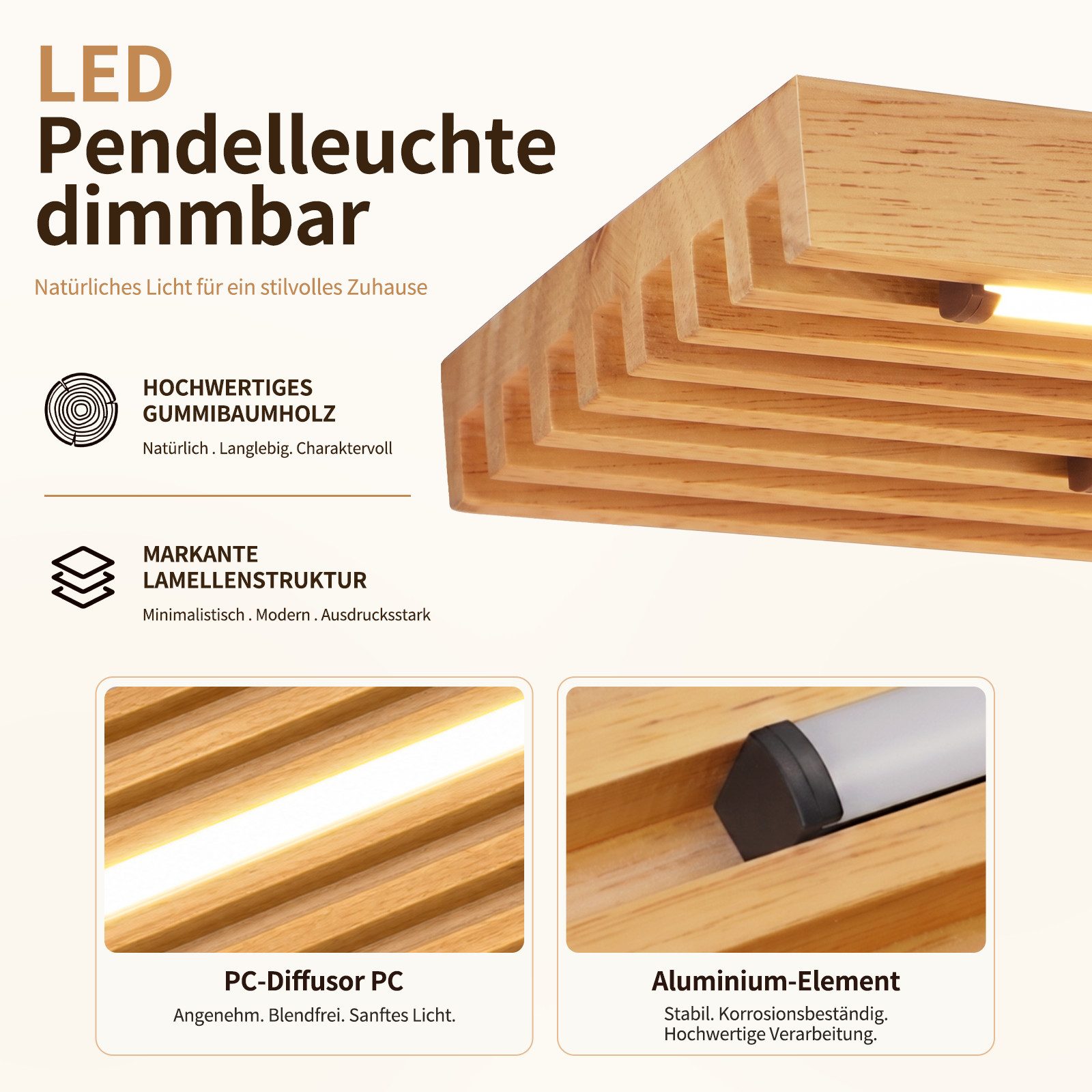 ZMH LED Pendelleuchte Modernes Holz 33W, dimmbar und farblich verstellbar per Fernbedienung, LED fest integriert, höhenverstellbar mit Speicherfunktion Nachtlic – Bild 4 von 5