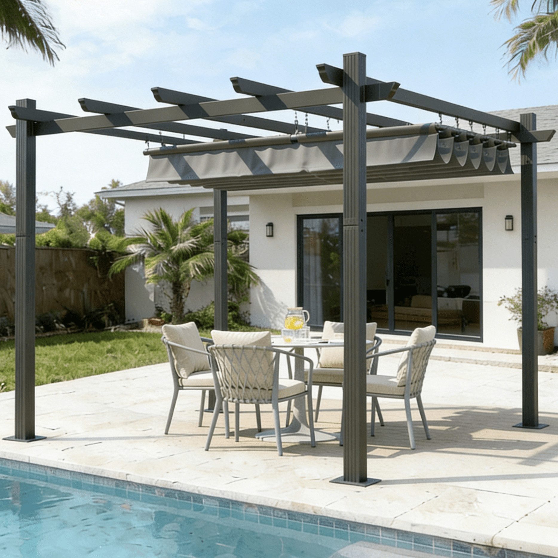 HOMALL Pavillon Pergola 3x3/3x4m Gartenpavillon Pavillon mit Aluminiumrahmen, (300x300 cm, 180g PA-beschichtet UV-Schutz, Das Schiebedach mit Magnetverschluss für Gärten, Terrassen), Manuell verstellbares Schiebedach