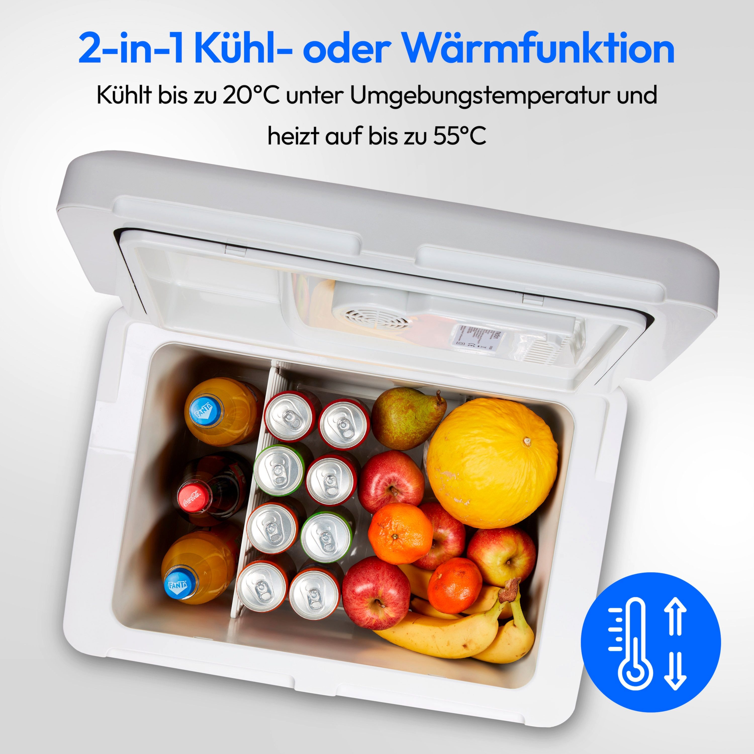 Medion® Kühlbox Kühlbox mit Wärmefunktion, 40L, 2in1 Kühlen & Wärmen, 12V/230V/5V USB