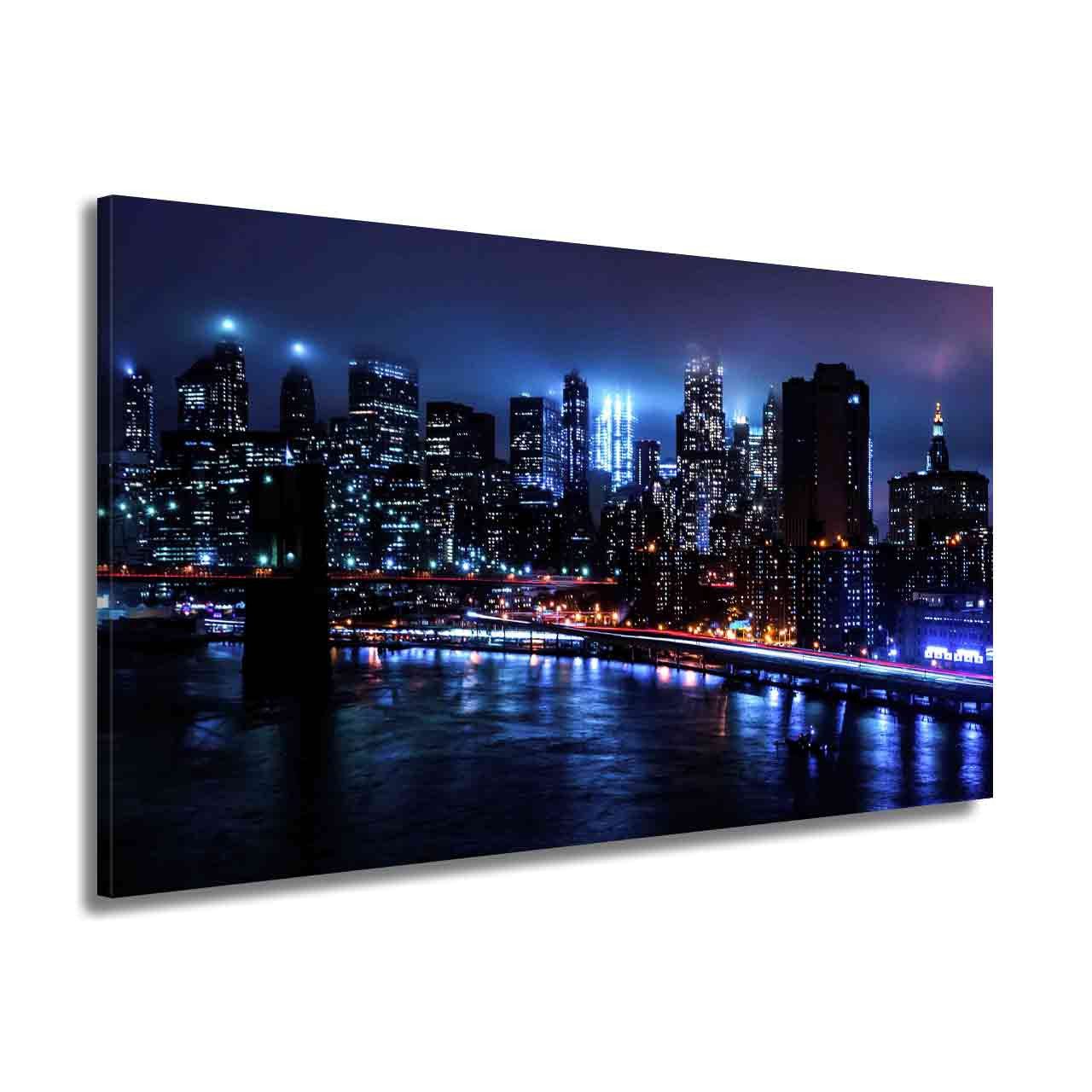 Artedinoi Leinwandbild New York Manhattan Bridge Nacht blau Leinwandbild Wandbild XXL, Manhattan Bridge, New York