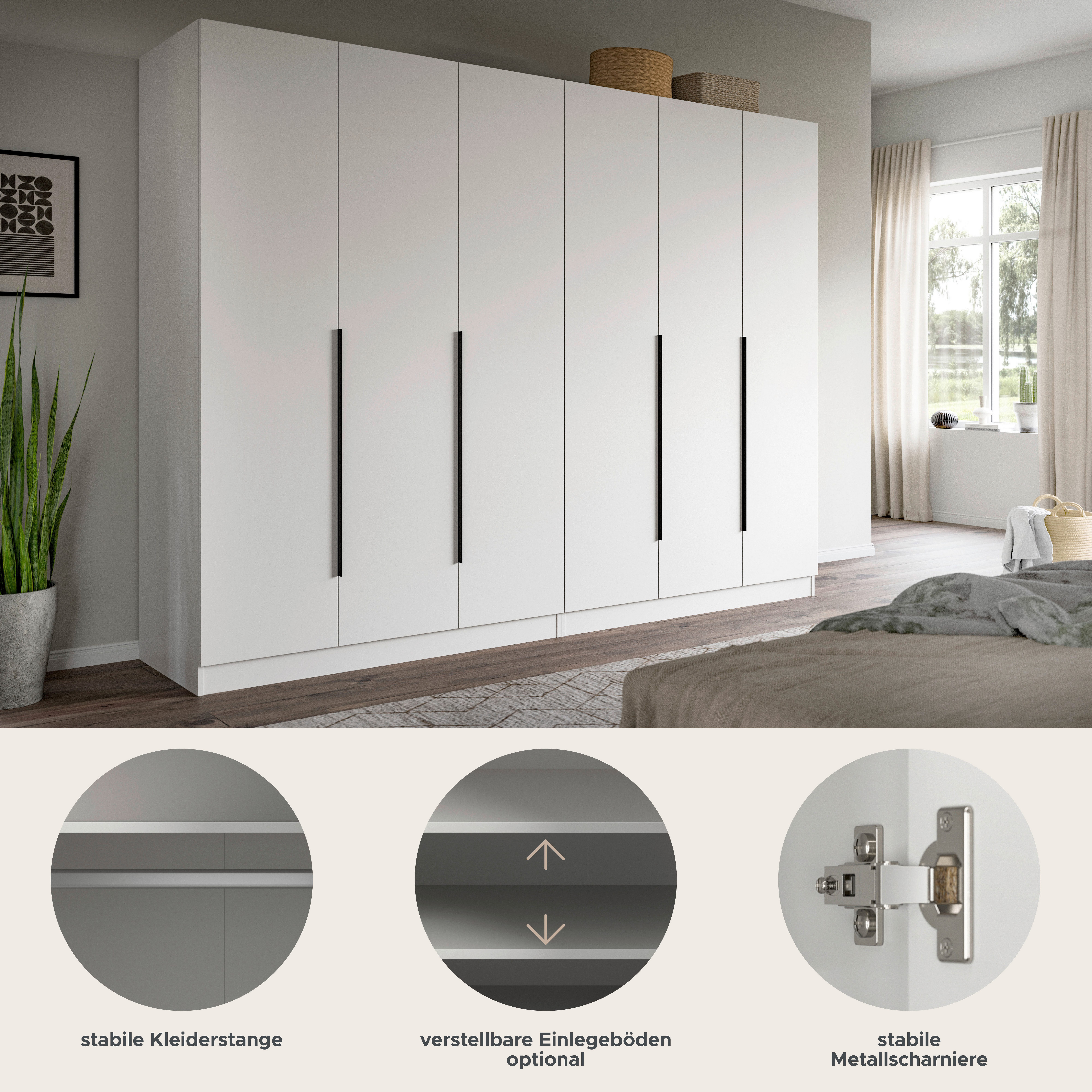 Home affaire Schrank-Set Skarde moderner Kleiderschrank Schlafzimmerschrank, (1-St., wähle deine beste Schrank Kombination), Skarde Kleiderschrank 240 cm, 2 Kleiderstangen und 8 Böden
