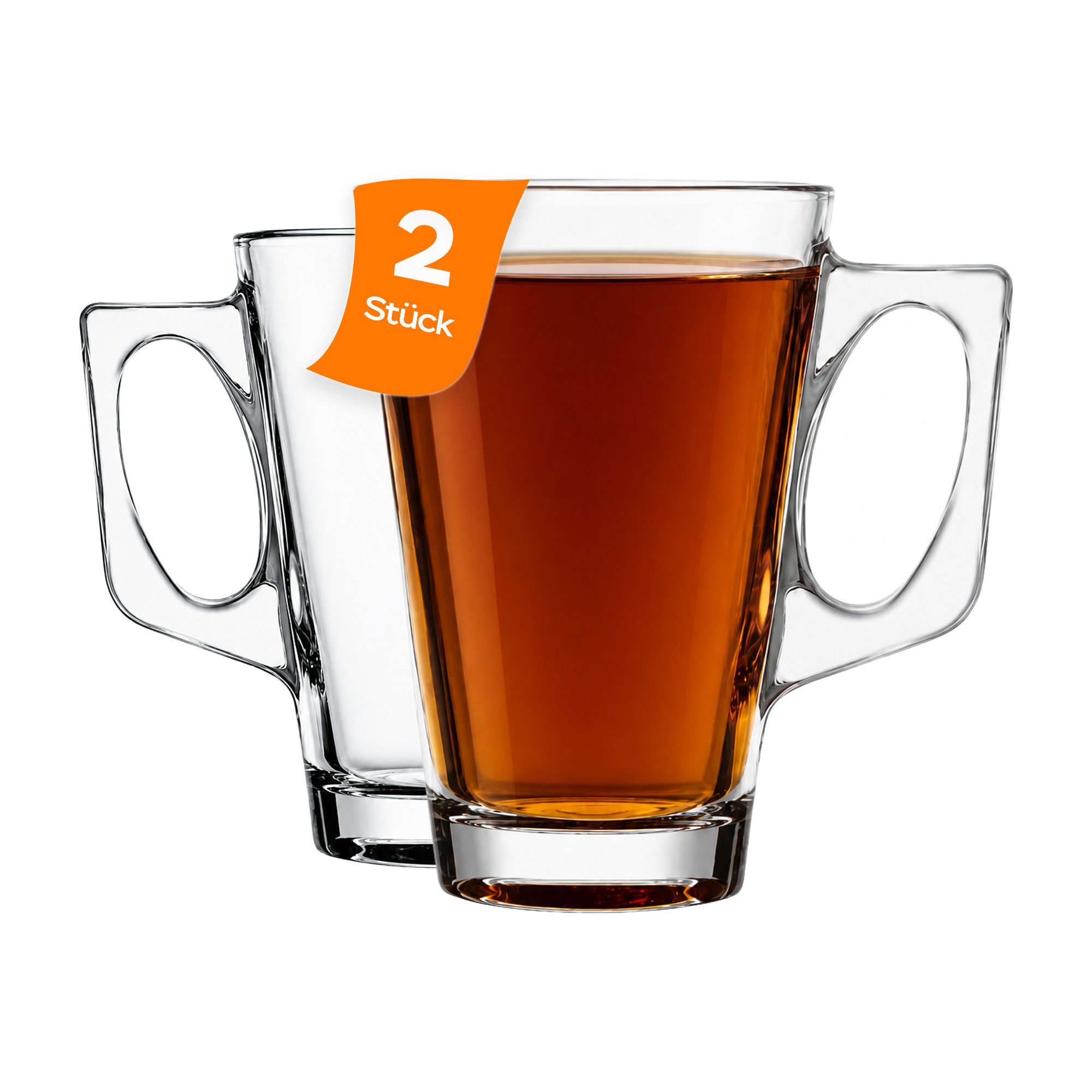Pasabahce Gläser-Set Vela Glasbecher mit Henkel, 2-tlg., Glas, 2er set, 250ml, stapelbar & temperiert, ideal für Kaffee, Tee