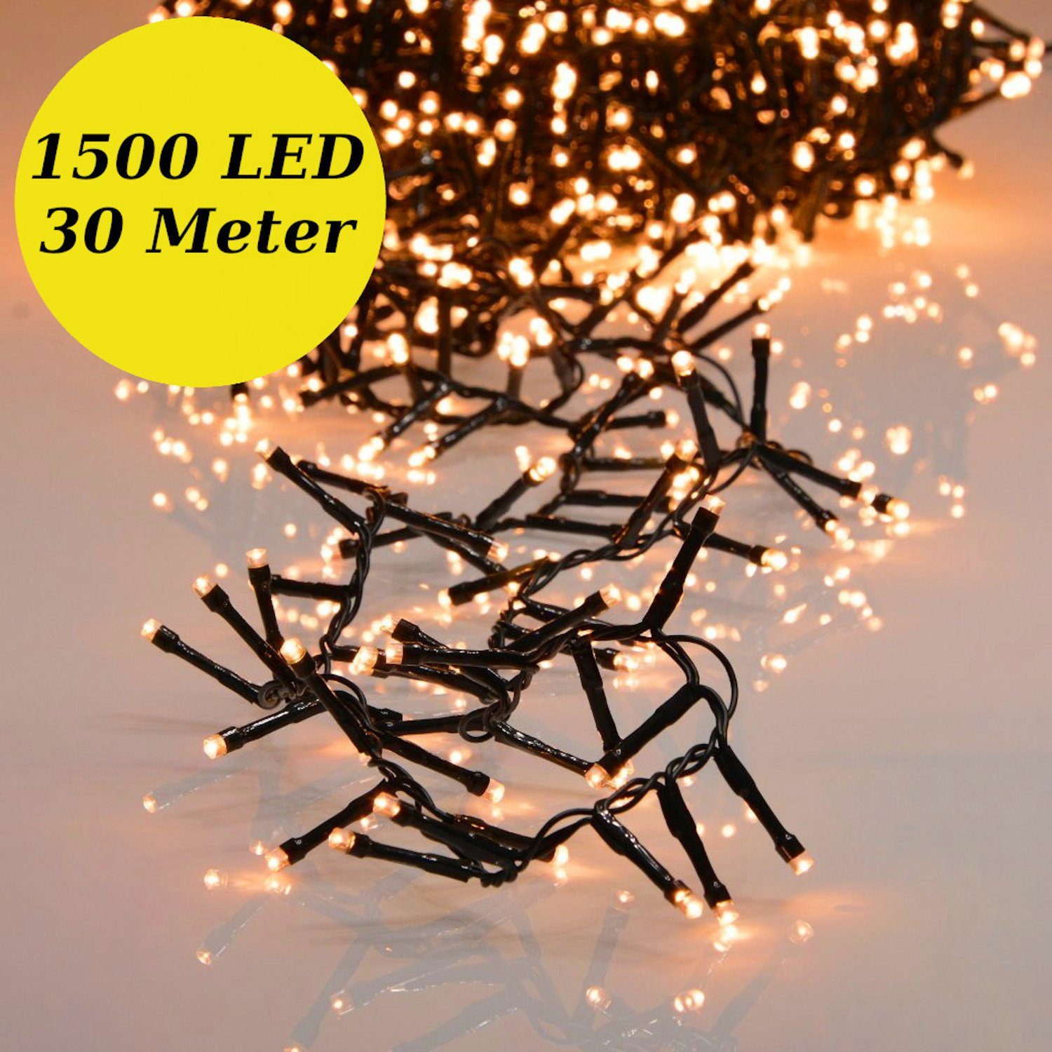 INtrenDU LED-Lichterkette Lichterkette EXTRA warmeiß 1500LED 30m, mit itegriertem Timer, Beleuchtungsprogrammen und Memoryfunktion