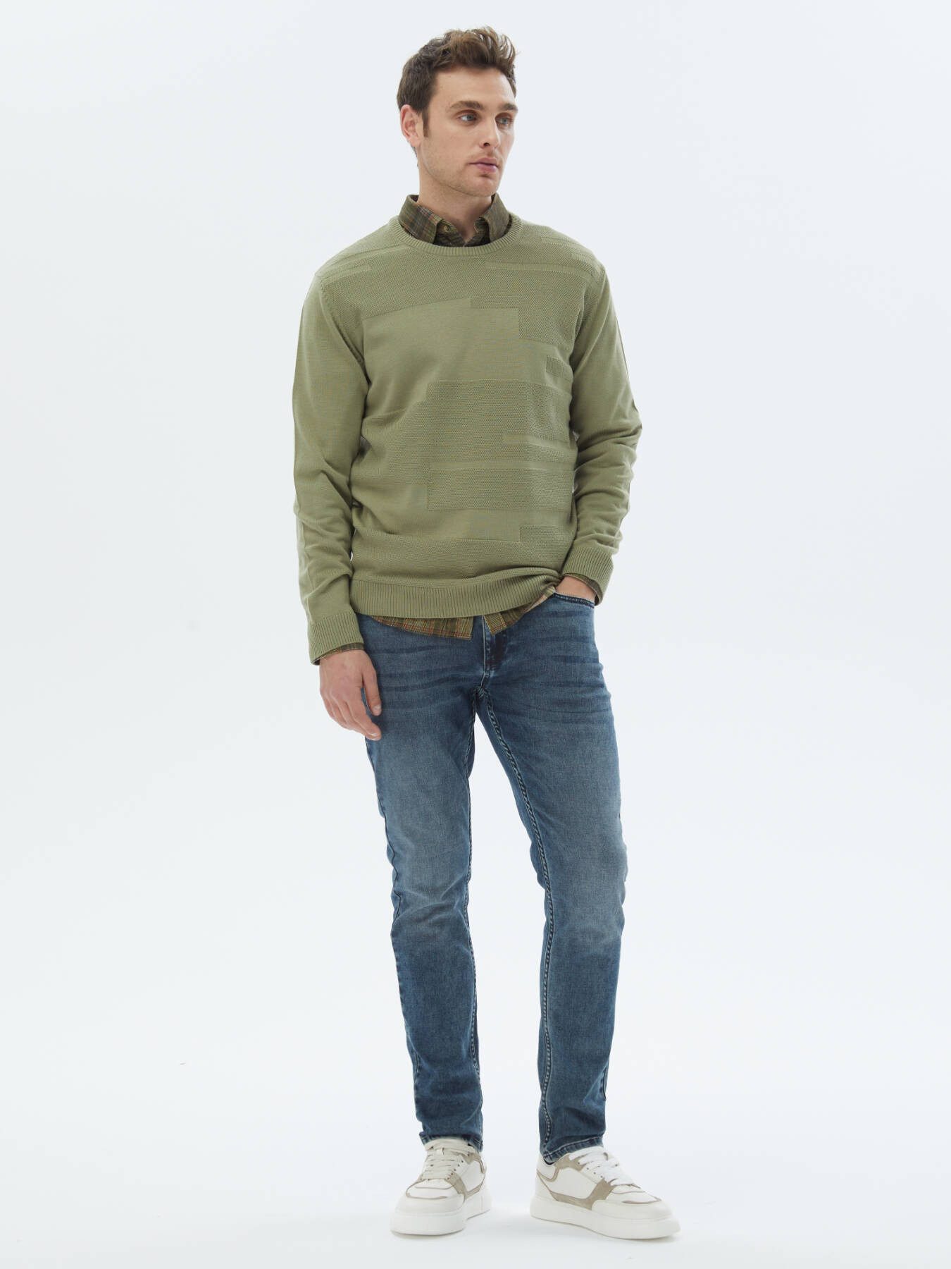 KİP Steppweste Strickpullover aus Jacquard-Wollmischung mit Rundhalsausschnitt