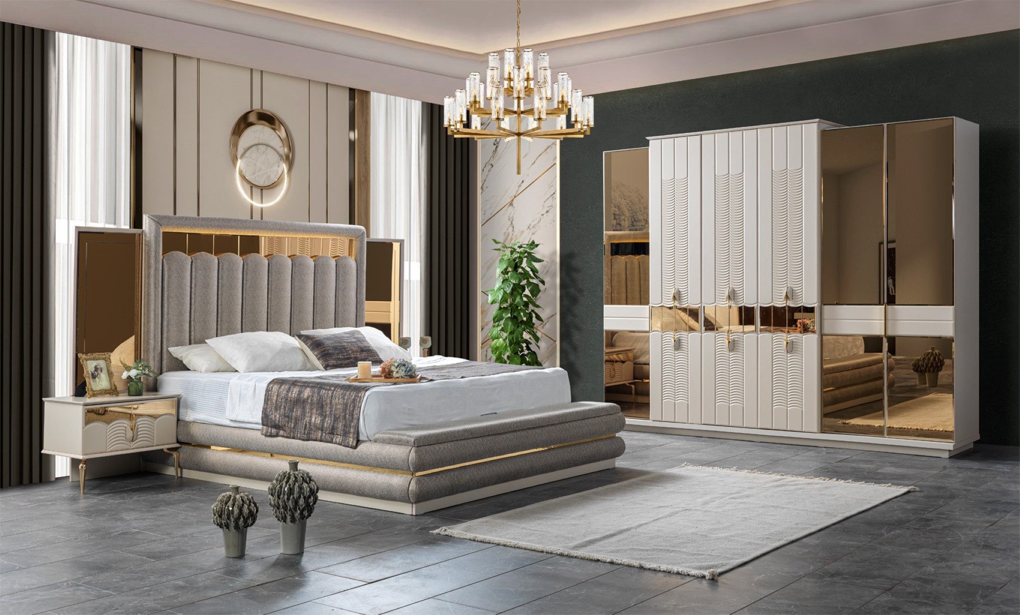 Celmo Schlafzimmer-Set BRUNO inkl. Aufbauservice, (Spar-Set), Bett mit integrierter Bettruhe und 2 Nachtkommoden.