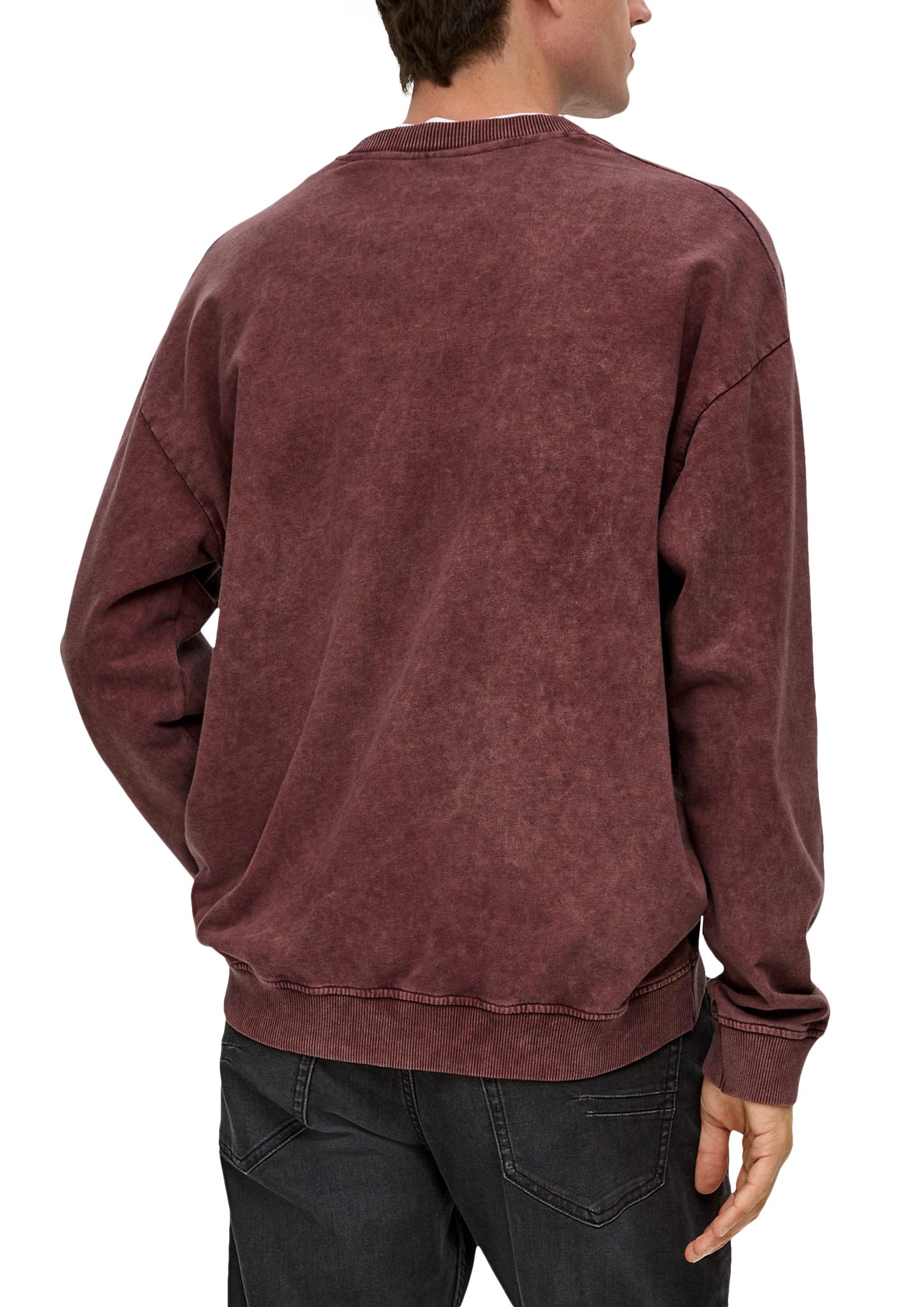 s.Oliver Sweatshirt Gewaschenes mit Sweatshirt Garment bordeaux Dye Grafik-Print