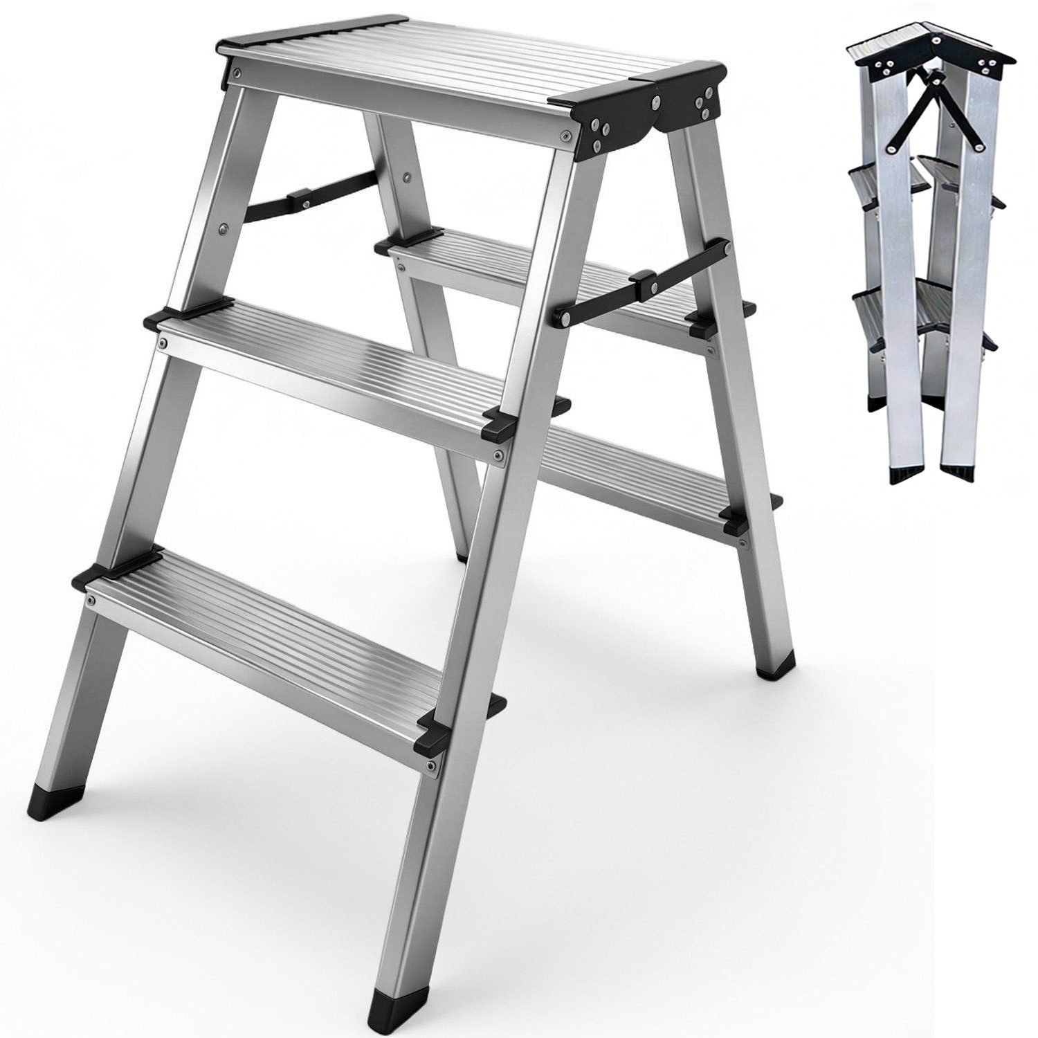 SURFOU Trittleiter Leiter Zweiseitige Aluleiter Klappleiter Stufenstehleiter, Faltbar Haushaltsleiter Tragkraft bis 150 kg Belastbar Stehleiter