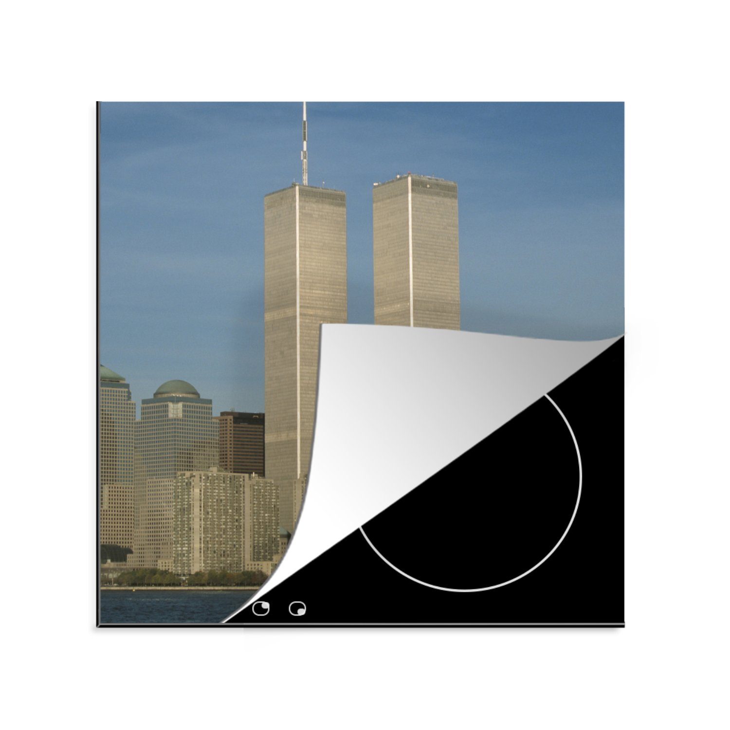 MuchoWow Herdblende-/Abdeckplatte World Trade Center - New York - Fluss, Vinyl, (1 tlg), 78x78 cm, Ceranfeldabdeckung, Arbeitsplatte für küche