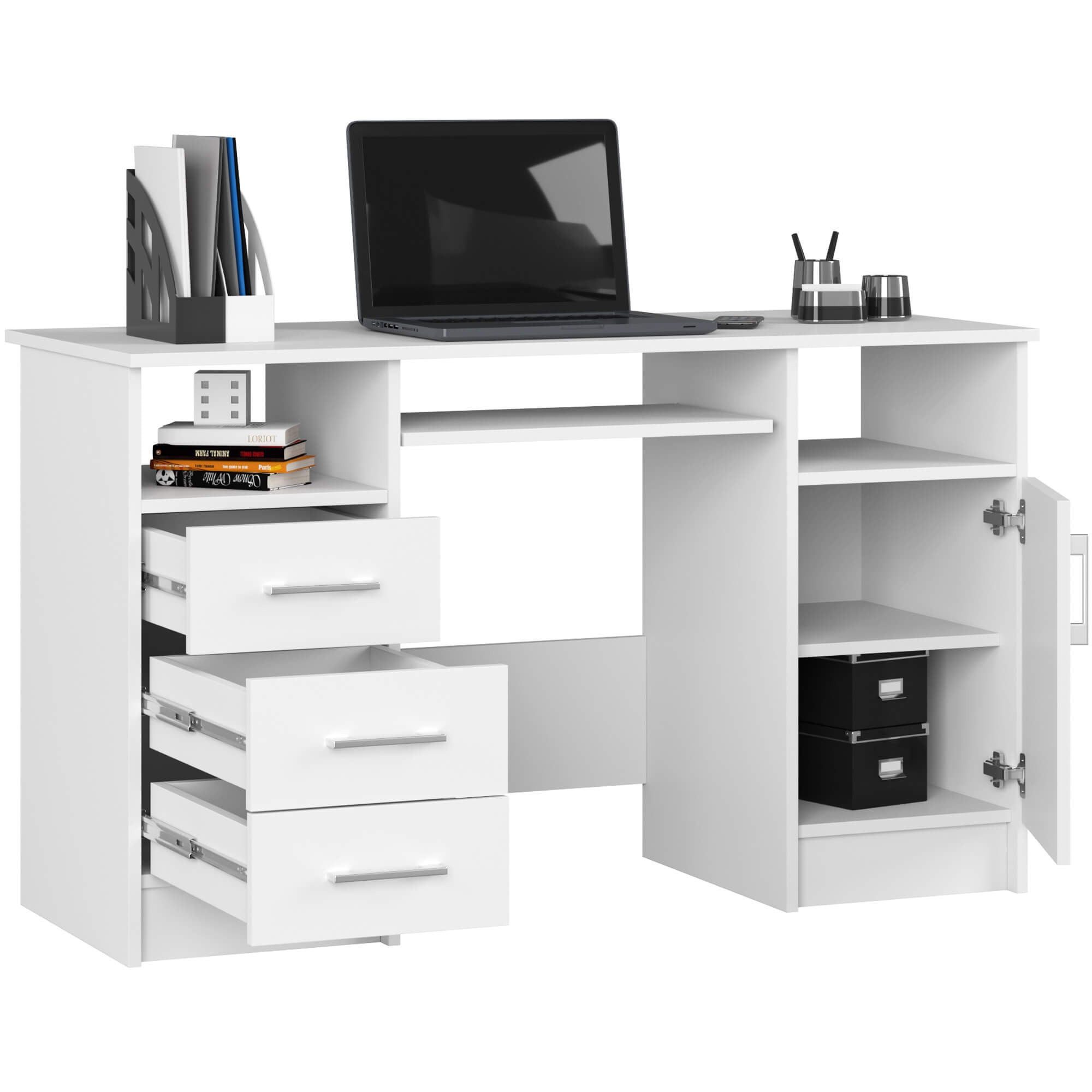 Raumhirsch Furniture Schreibtisch mit Tastaturauszug - Bürotisch - 124 cm breit, Hochwertiges laminertes Holz, Soft-Close Schubladen